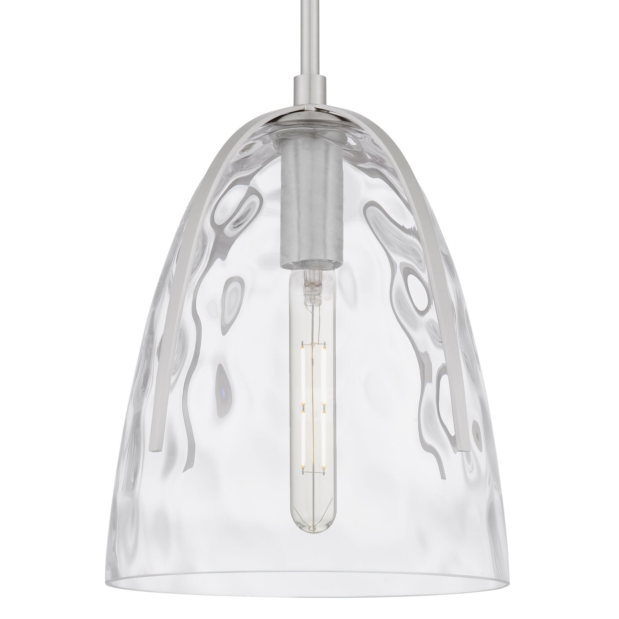 Shown in Brushed Nickel finish and Hammered Glass shade