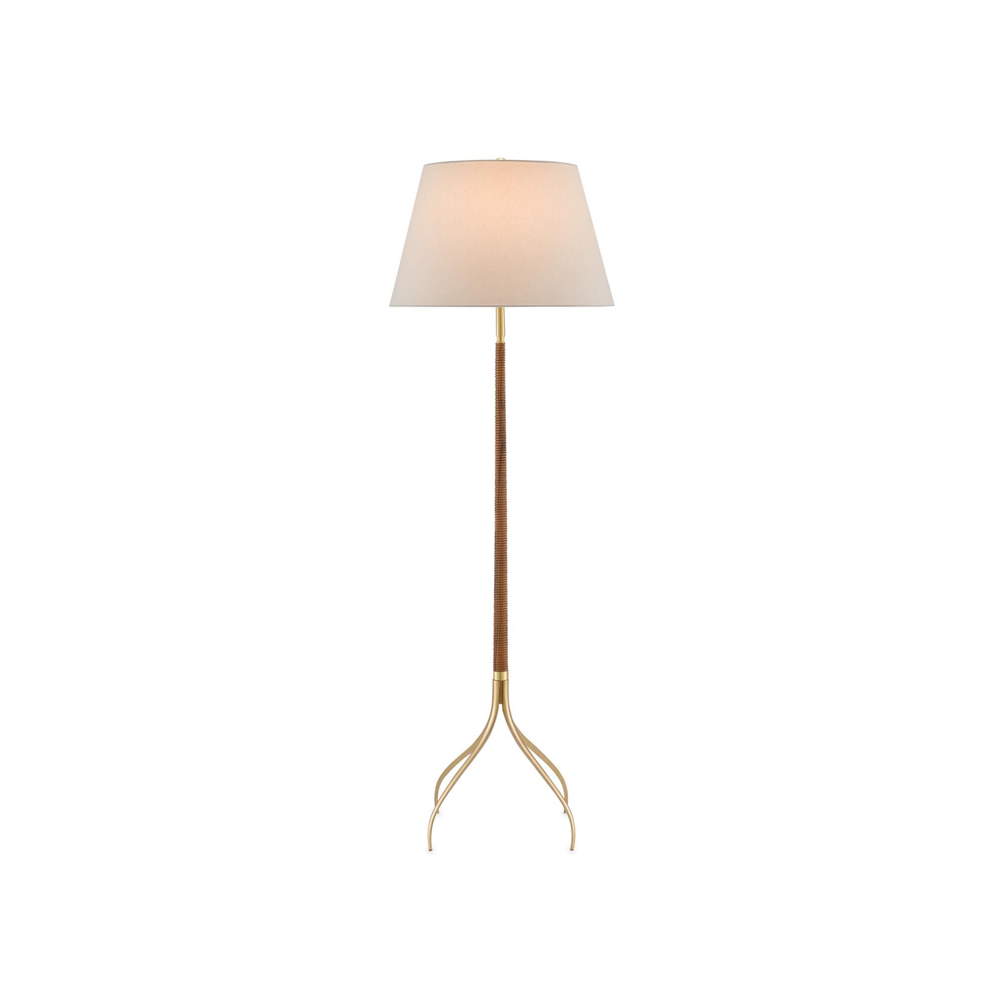 Shown in Natural - Brushed Brass finish and Off White Linen shade