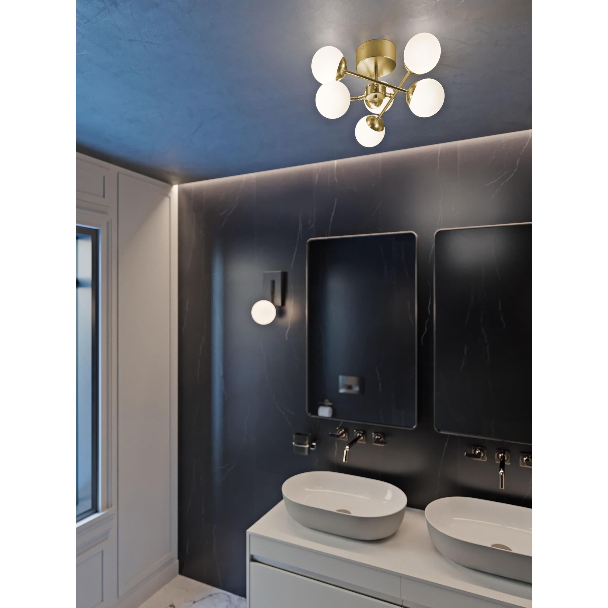 Shown in Satin Brass finish and Frosted glass