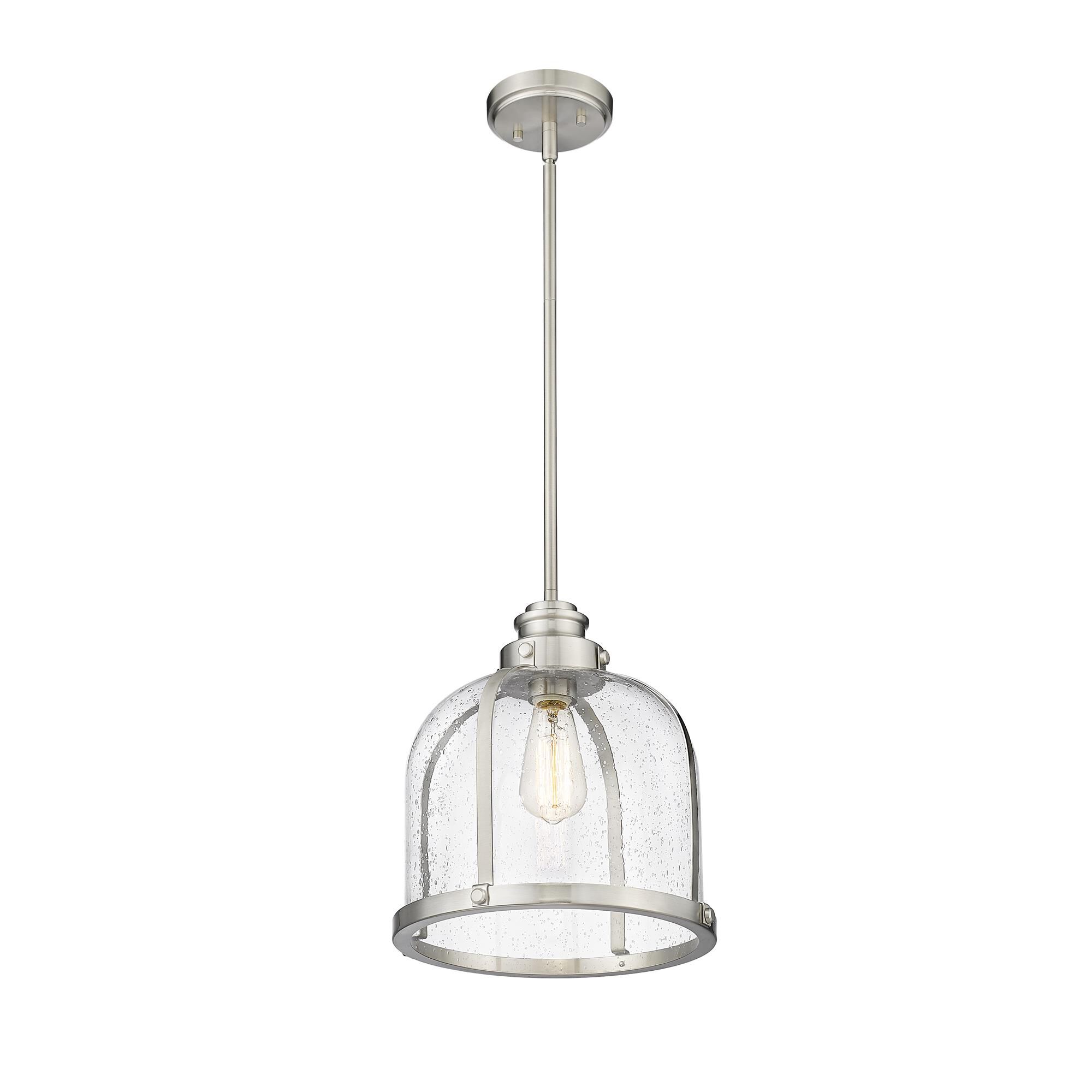 Shown in Brushed Nickel finish and Glass shade