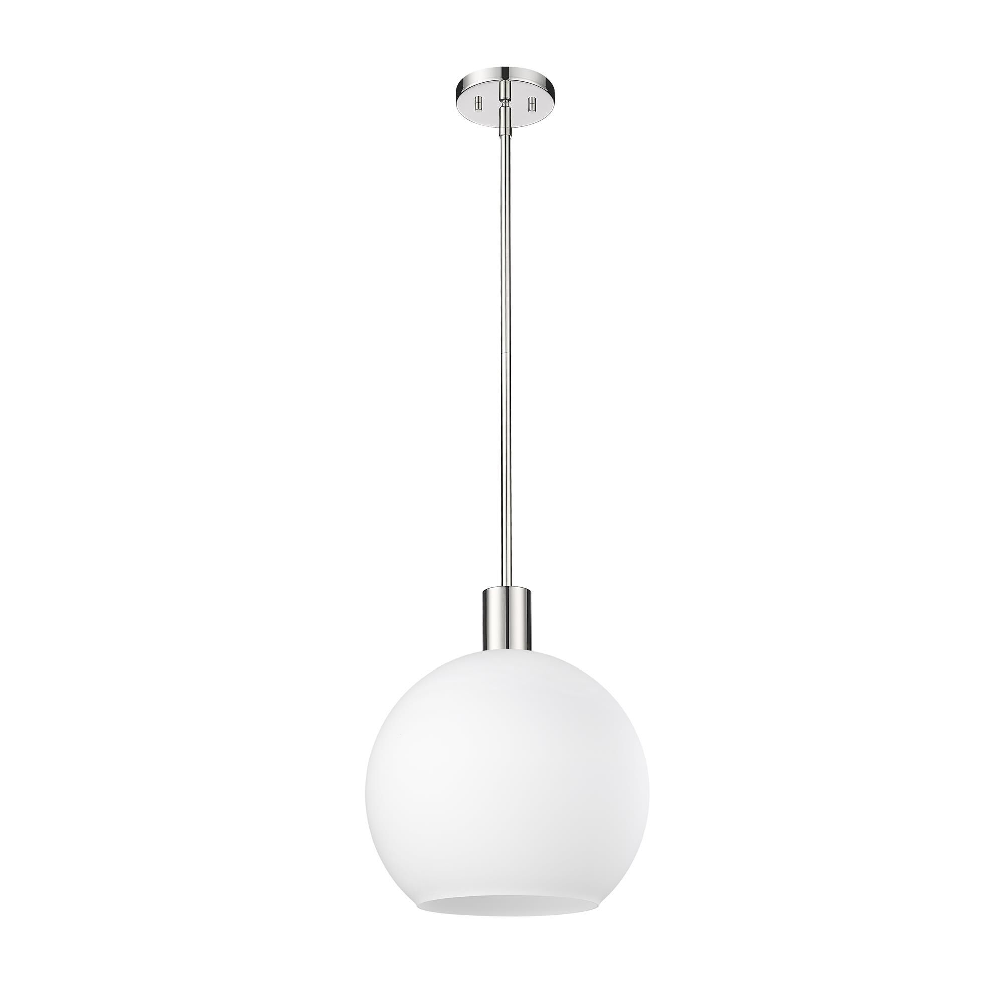 Shown in Polished Nickel finish and White glass
