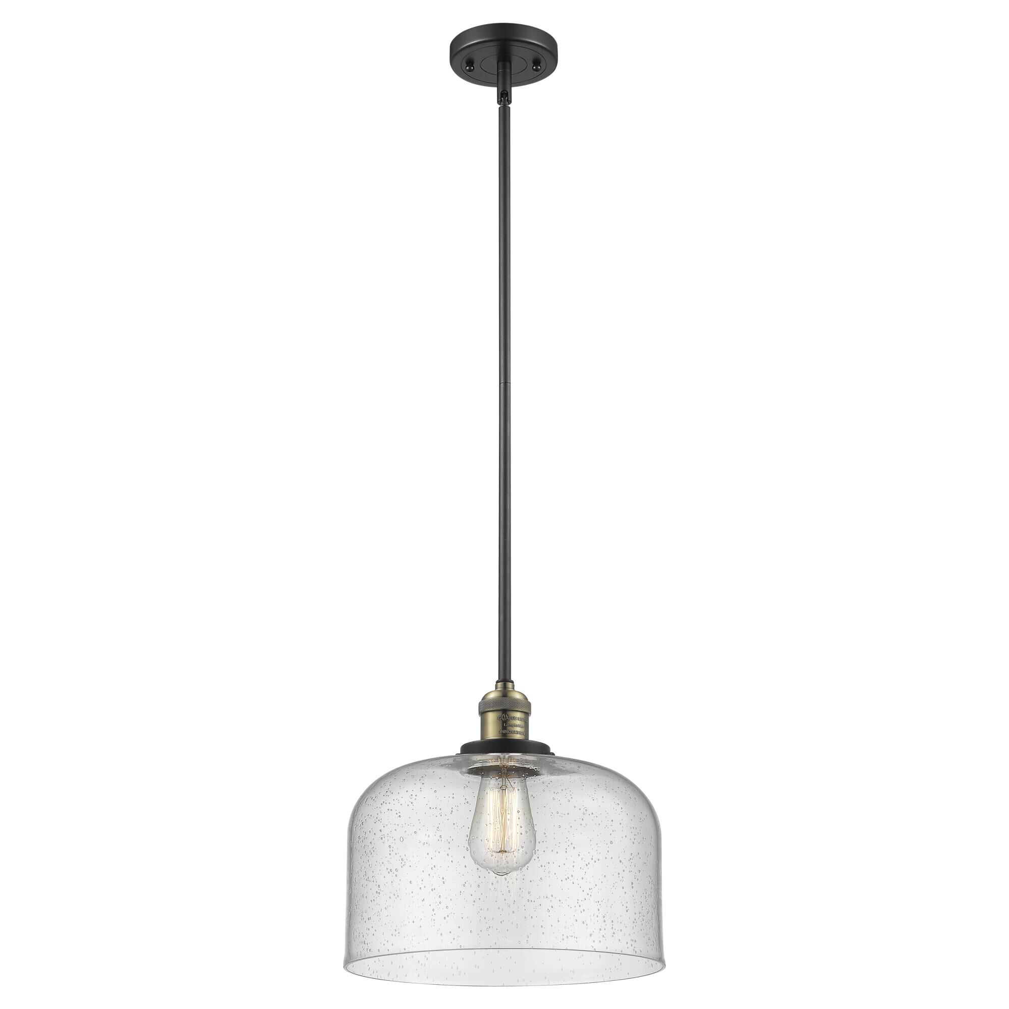 Shown in Black Antique Brass finish and Seedy glass