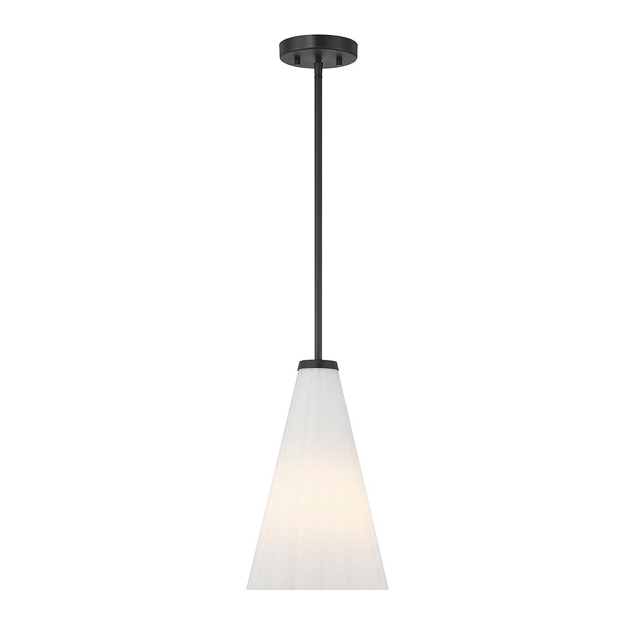 Shown in Matte Black finish and Fluted White Opal glass and Glass shade