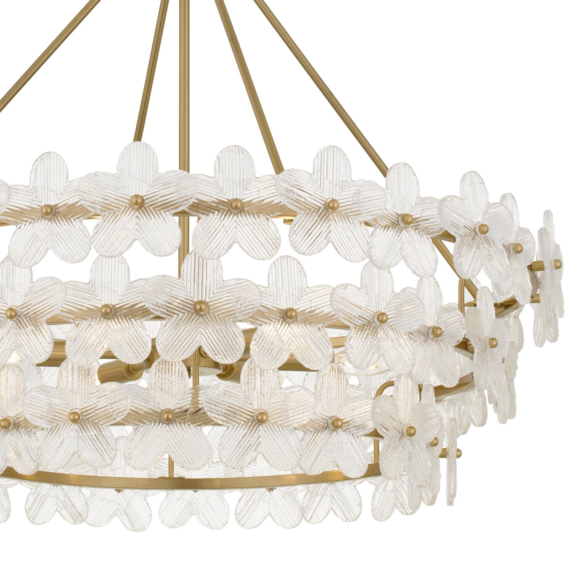 Shown in Brushed Gold finish and Clear Textured Glass shade