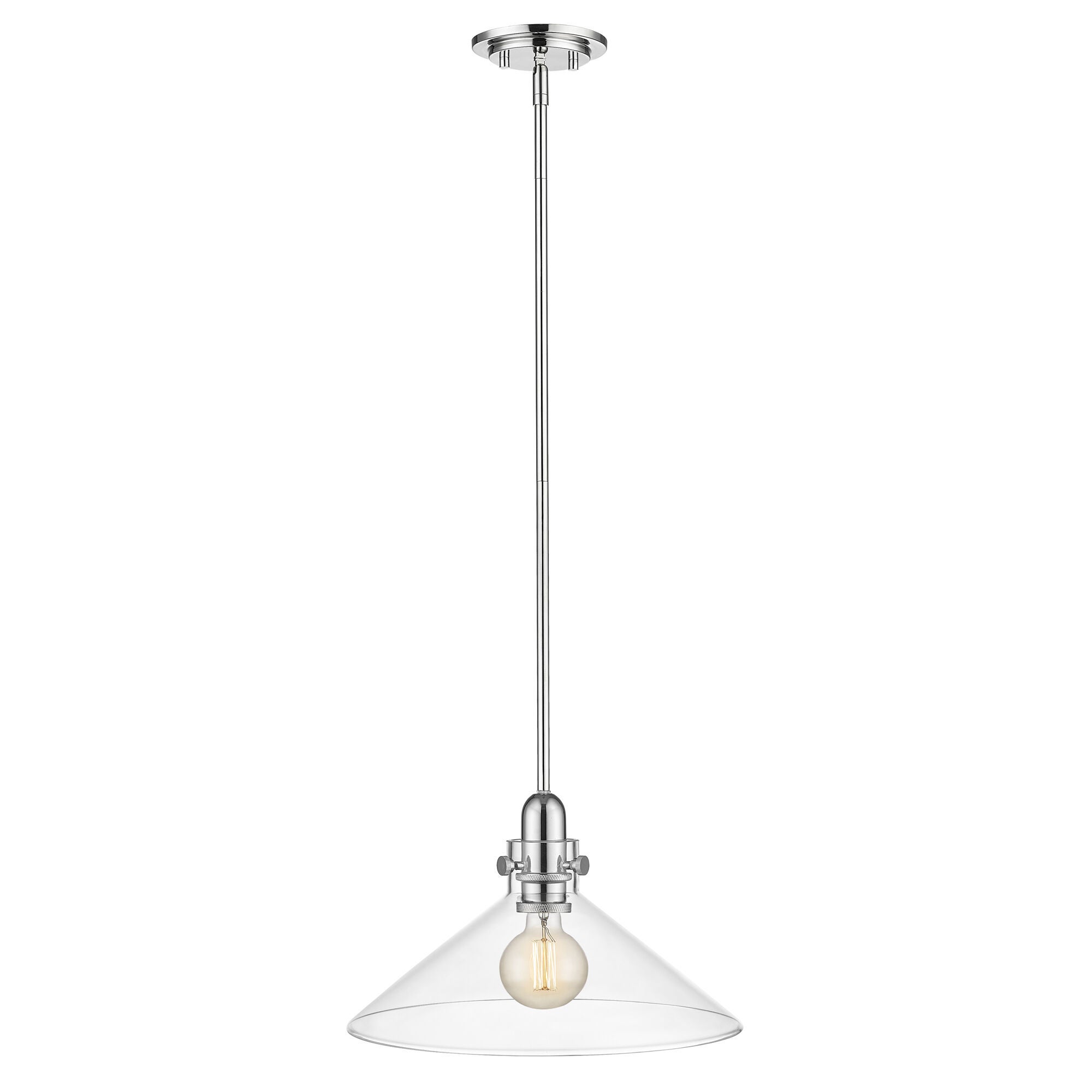 Shown in Polished Nickel finish and Clear Glass shade