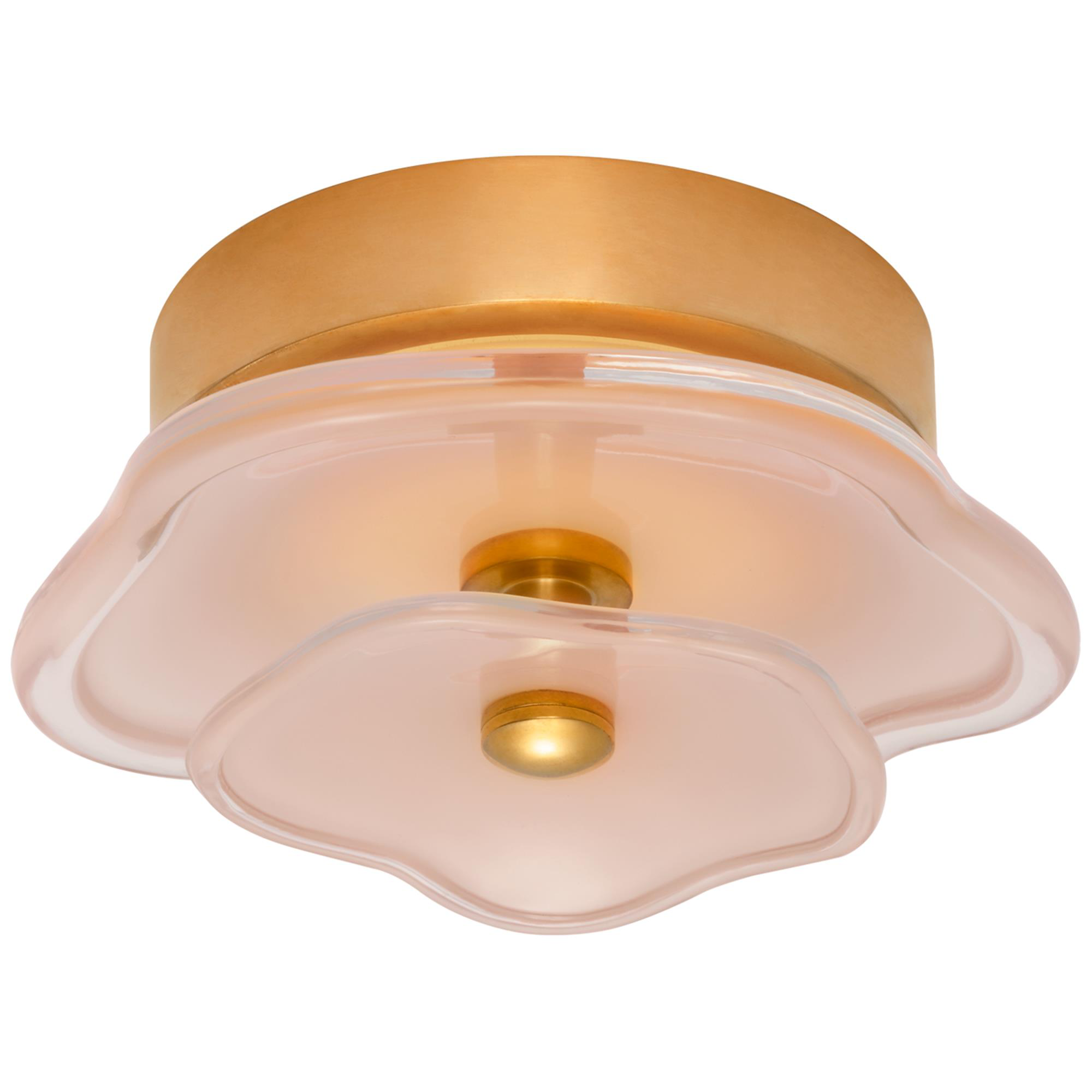 Shown in Soft Brass finish and Blush glass
