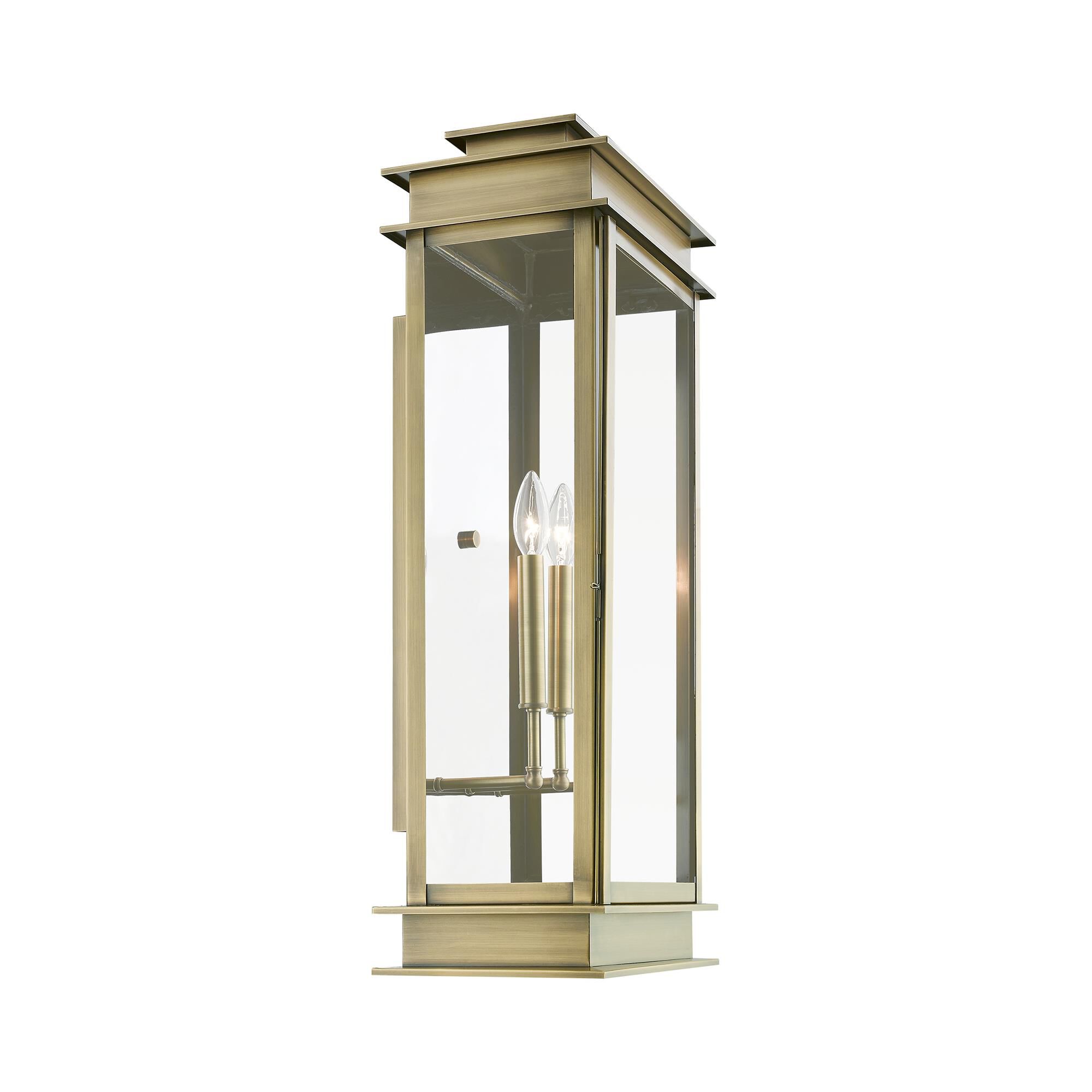 Shown in Antique Brass finish and Clear glass