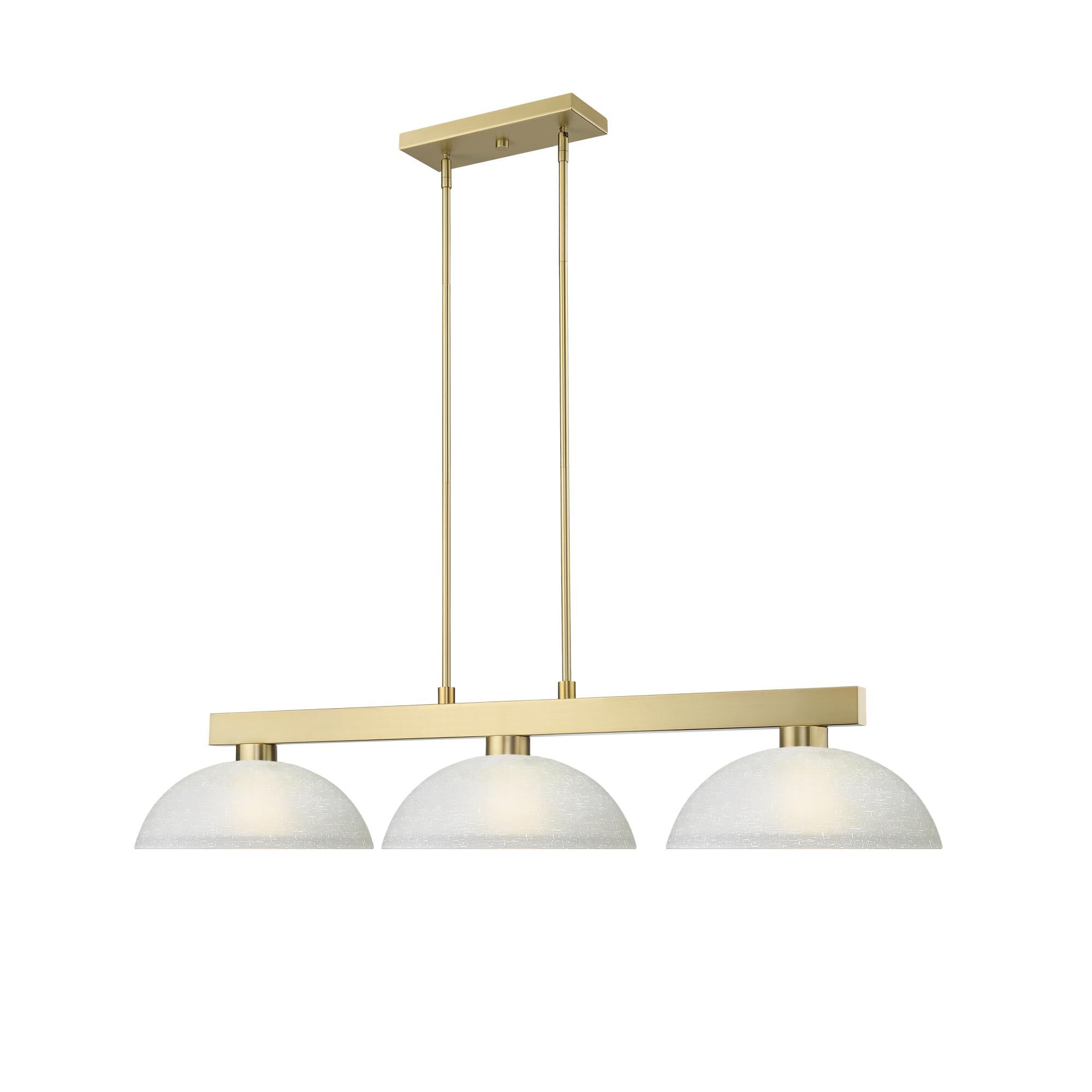 Shown in Modern Gold finish and White Linen glass and White Linen shade