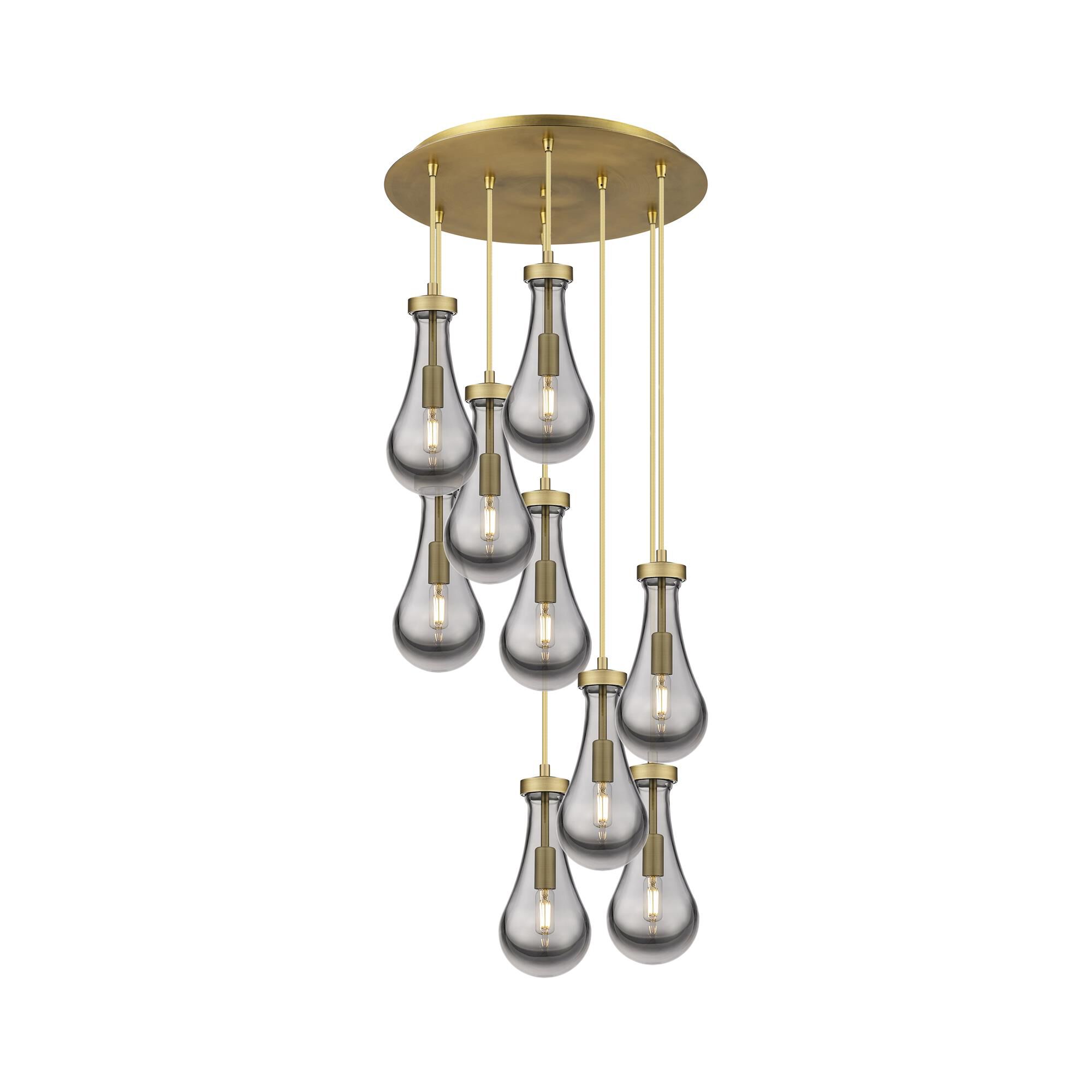 Shown in Brushed Brass finish and Light Smoke glass and Light Smoke Glass shade