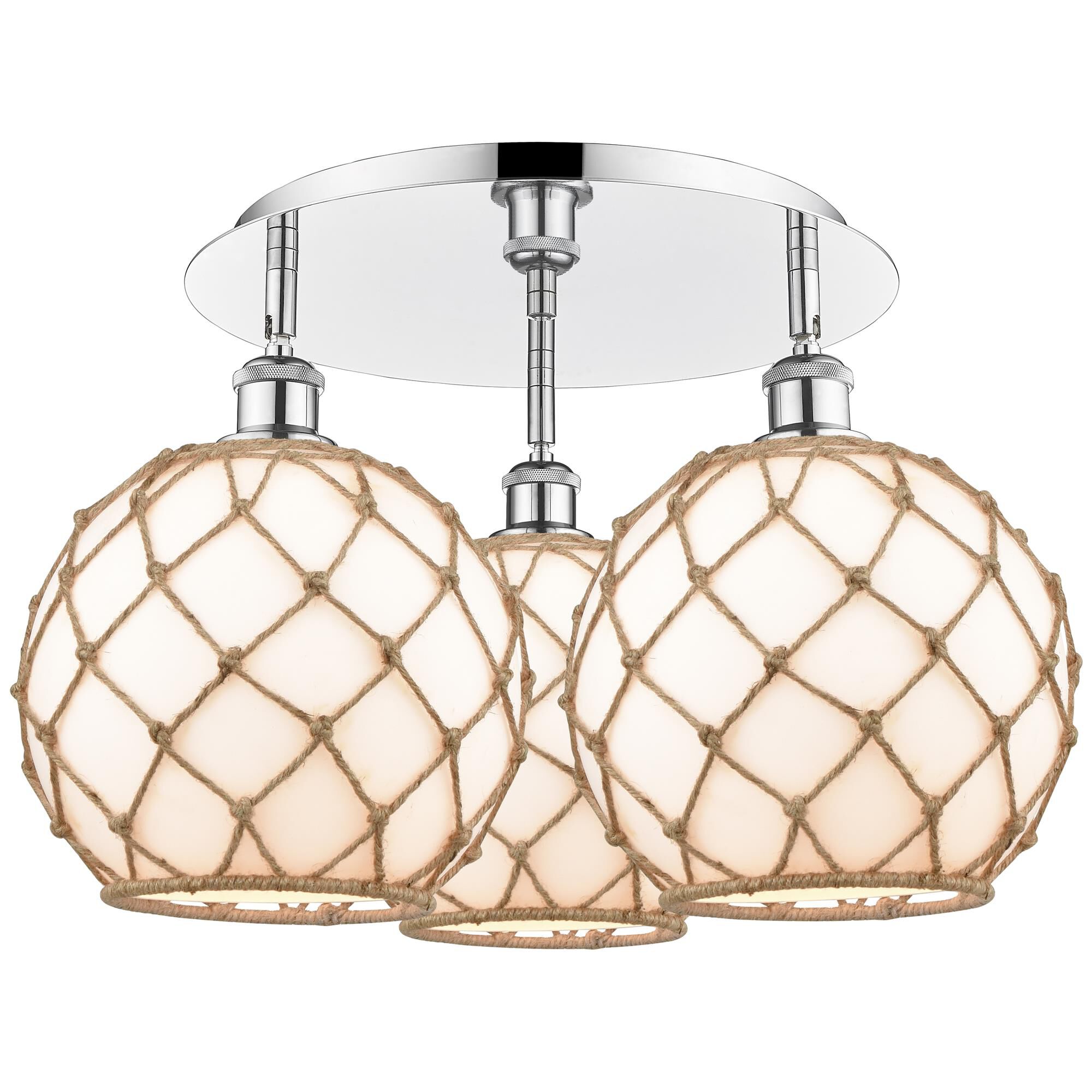 Shown in Polished Chrome finish and White with Brown Rope glass