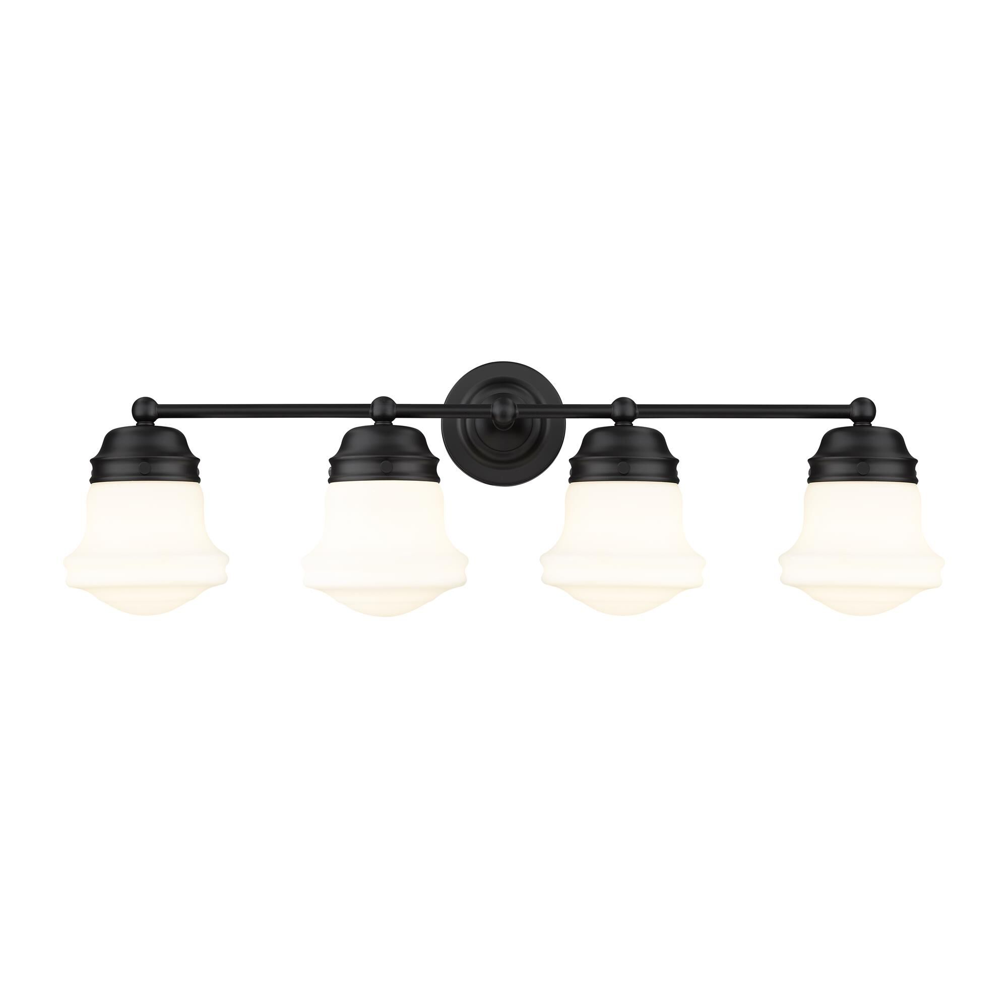 Shown in Matte Black finish and Glass shade