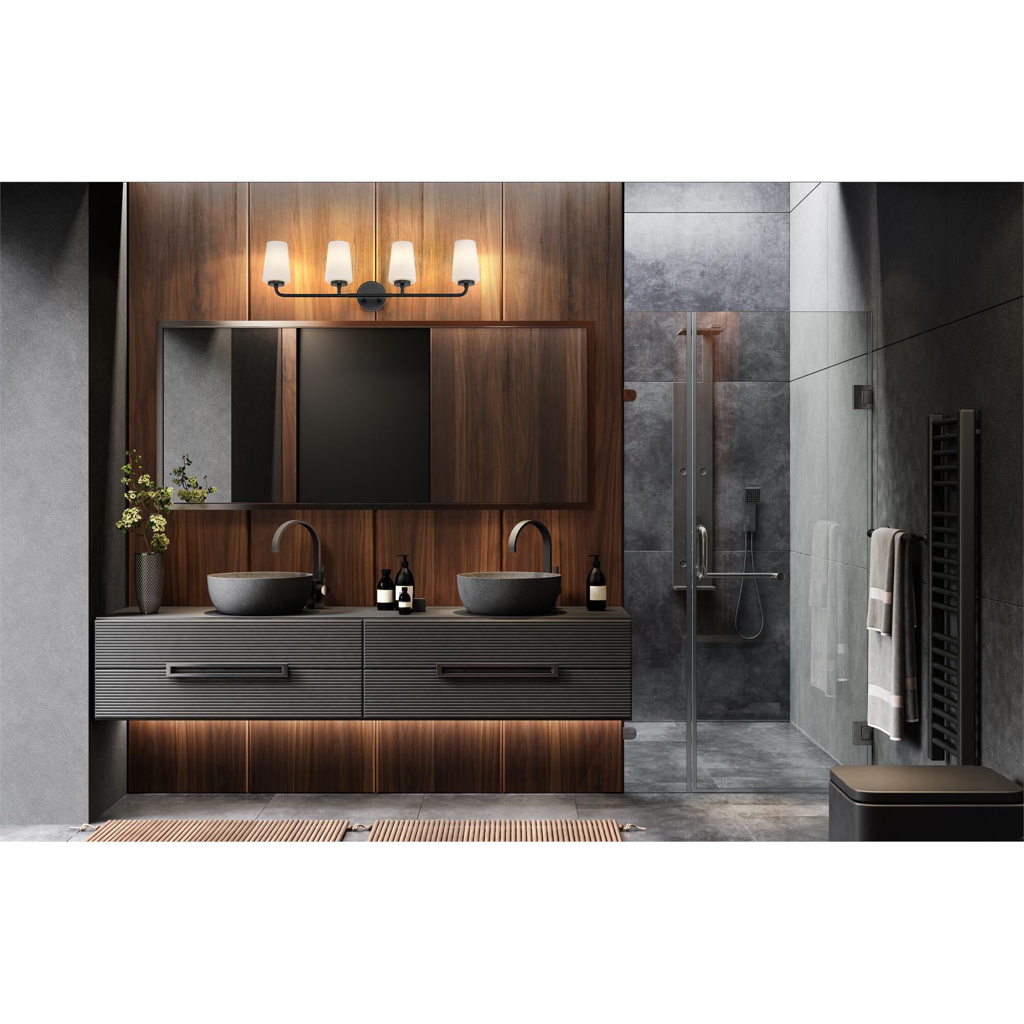 Shown in Matte Black finish and Matte Opal glass and Matte Opal shade