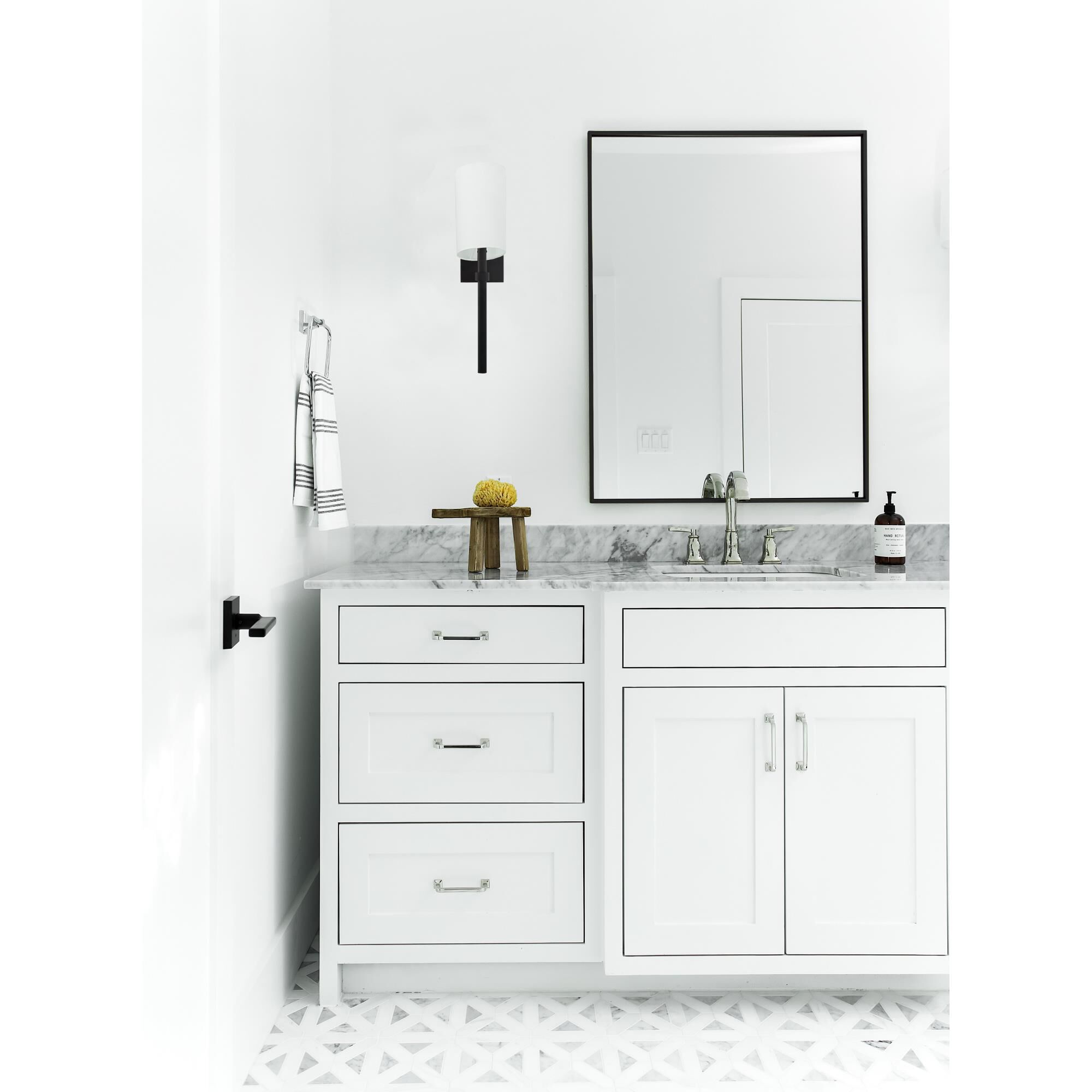 Shown in Black Forged finish and Silk glass and White shade