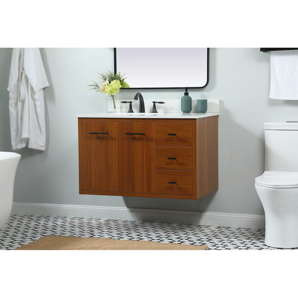 Shown in Teak finish and Backsplash accent