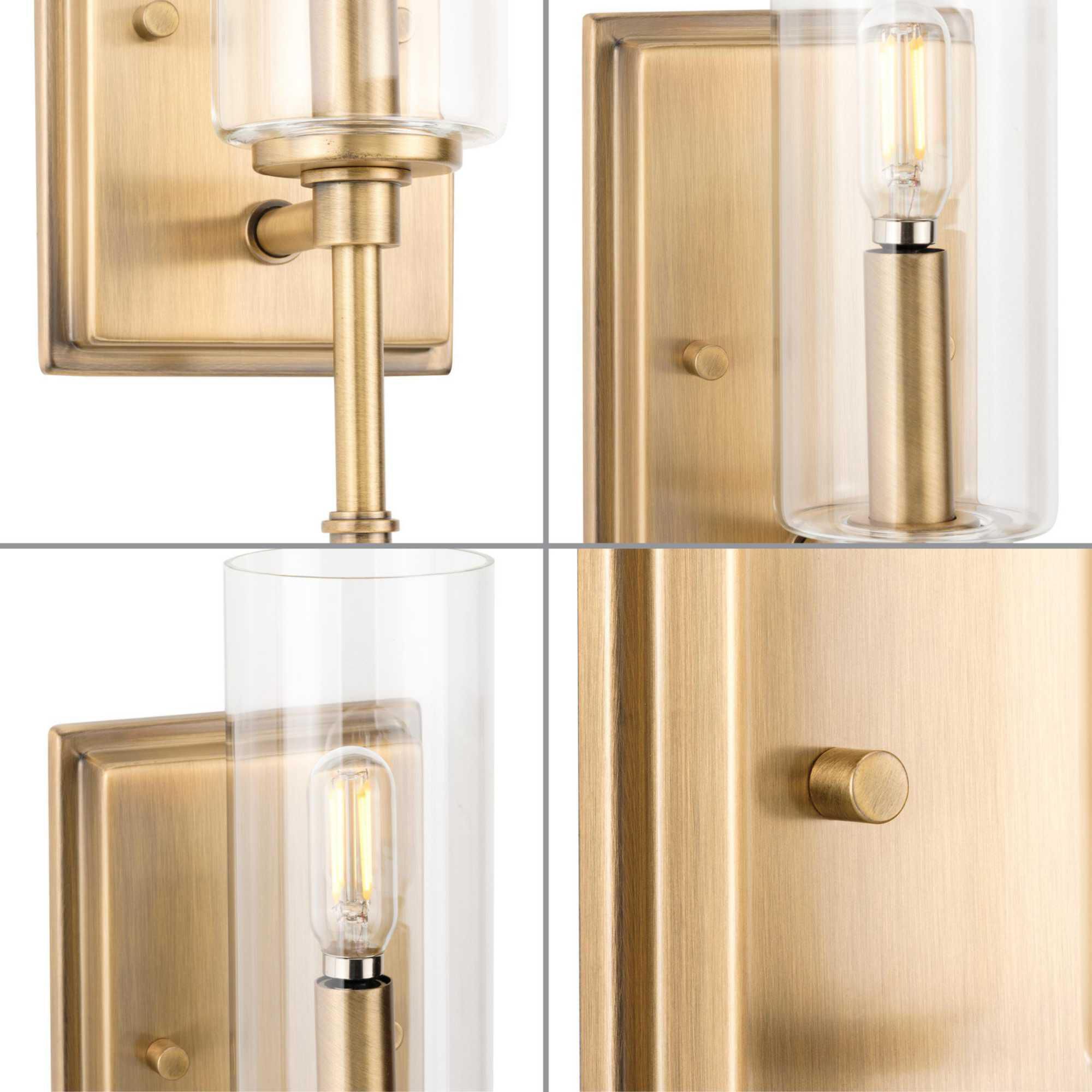 Shown in Vintage Brass finish and Clear glass