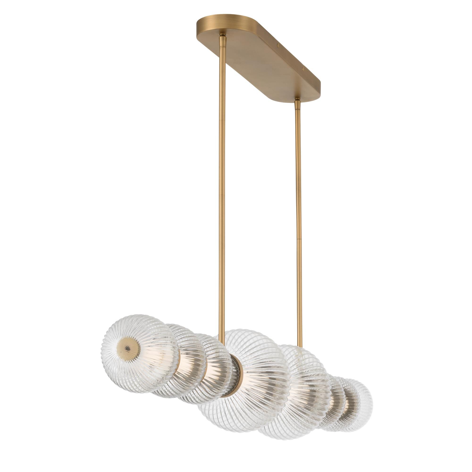 Shown in Legacy Brass finish and Clear Ribbed glass