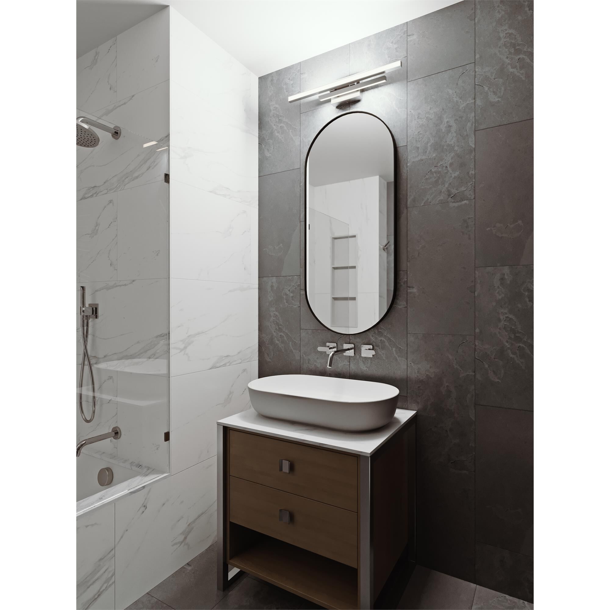 Shown in Satin Nickel finish and White Acrylic shade