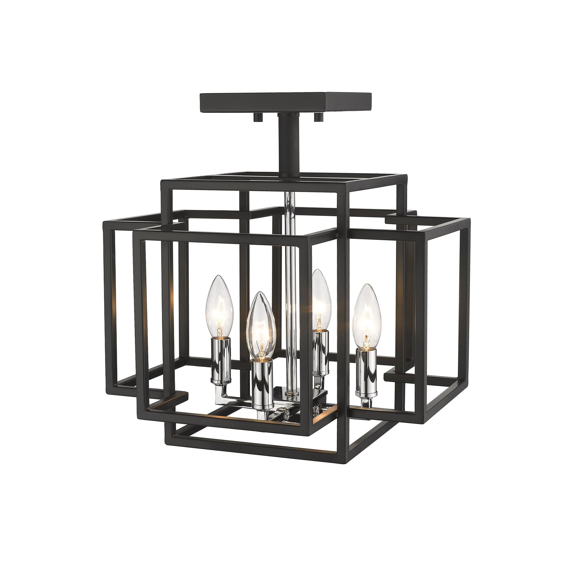 Shown in Black + Chrome finish and --- glass and --- shade