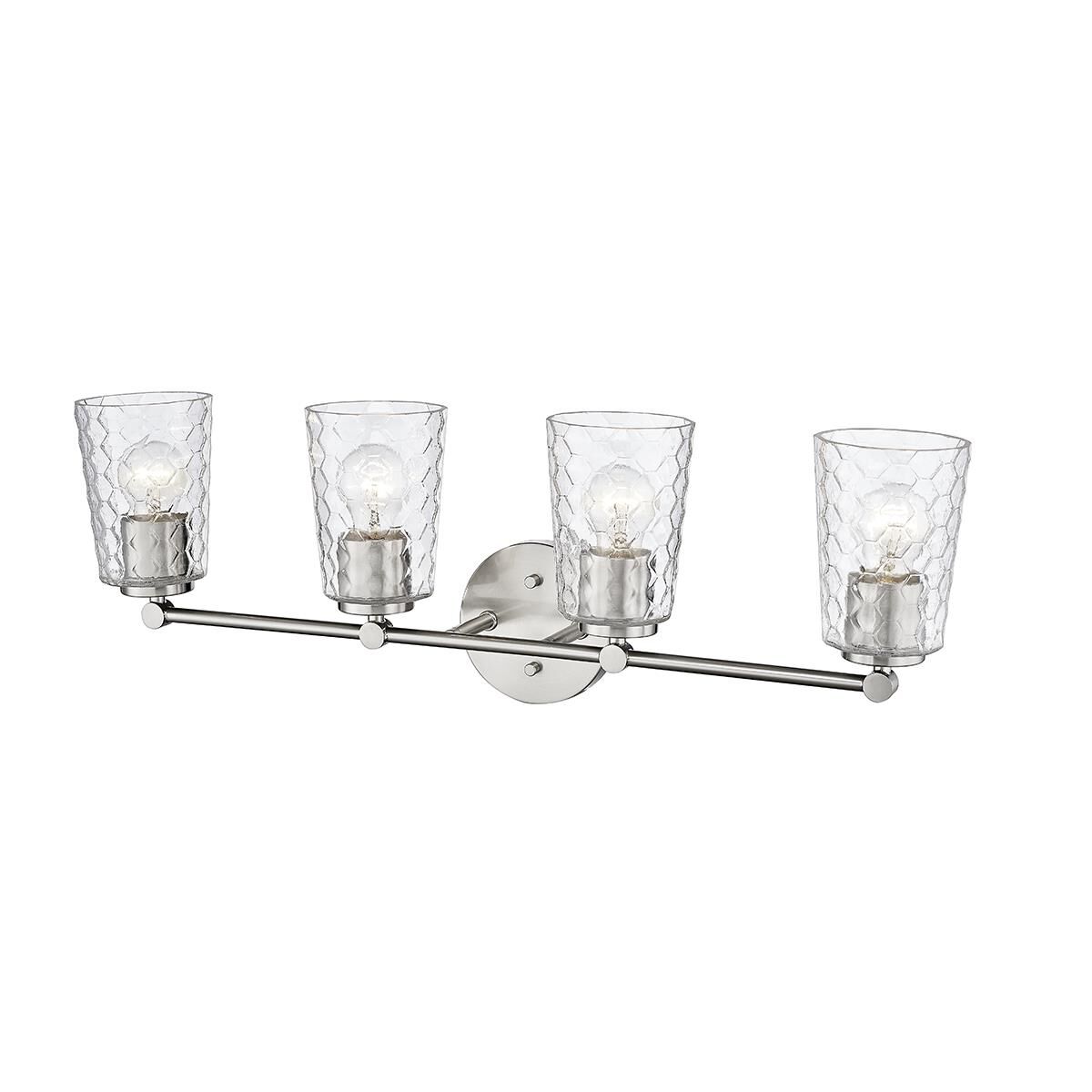 Shown in Brushed Nickel finish and Clear Honeycomb glass