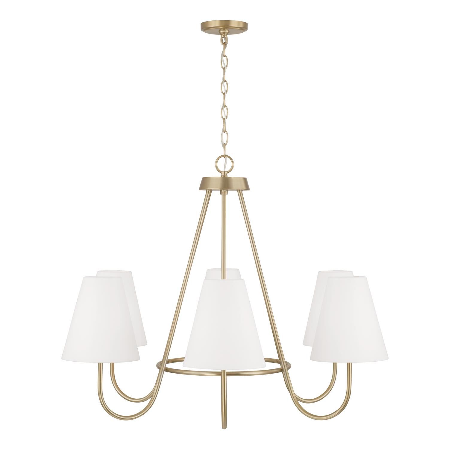 Shown in Matte Brass finish and Soft White Fabric Stay-Straight shade