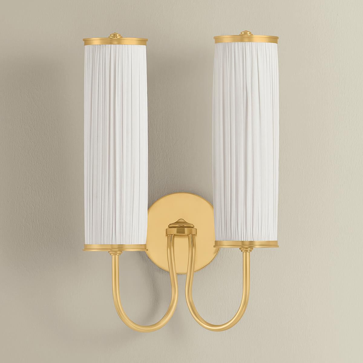 Shown in Aged Brass finish and Ivory Silk shade