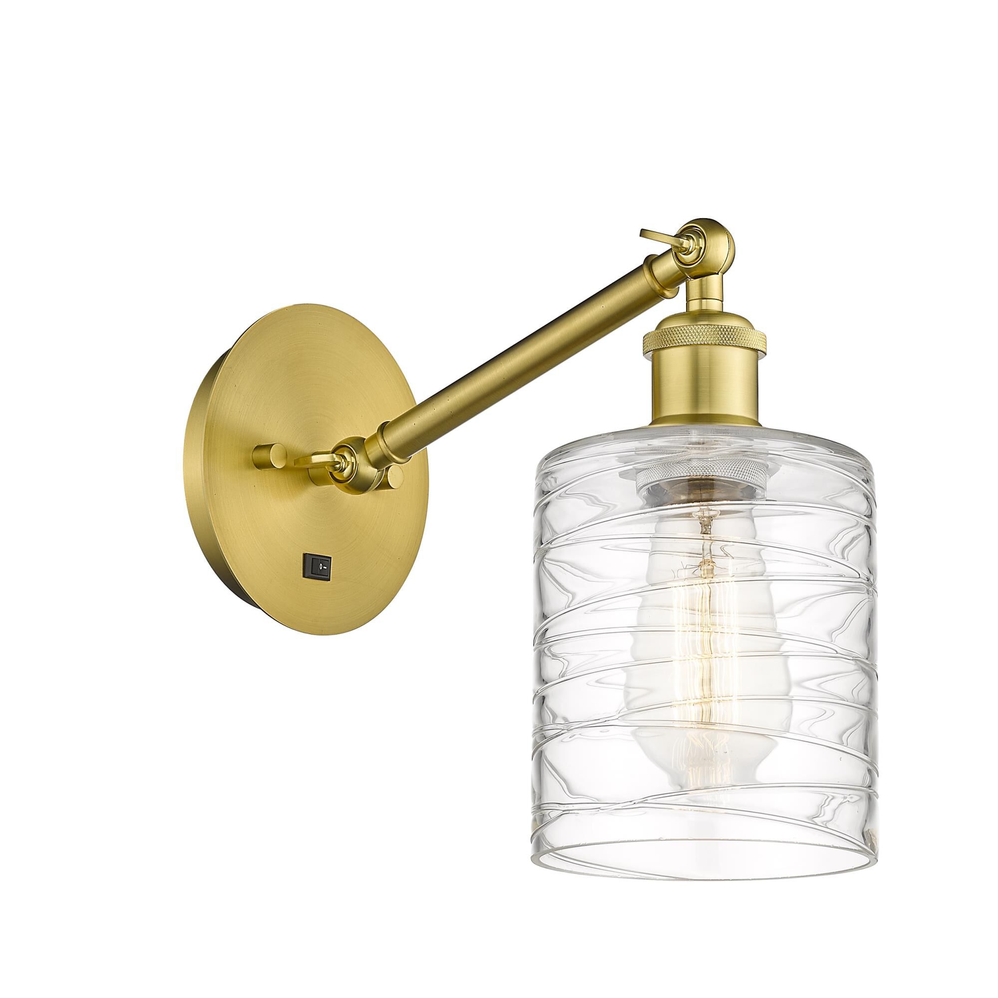 Shown in Satin Gold finish and Deco Swirl Cobbleskill glass