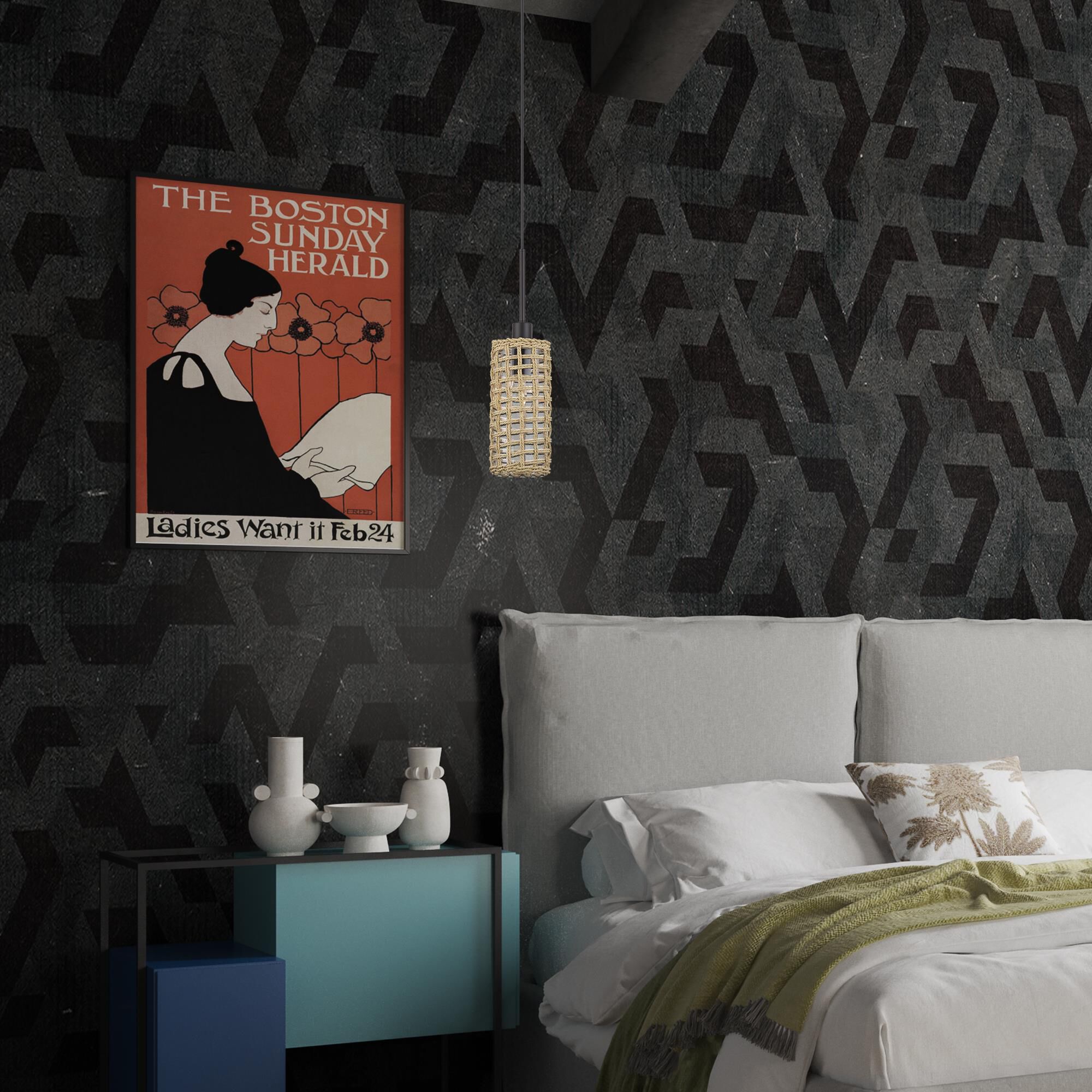 Shown in Bronze finish and Hand-Woven French Beige Paper Rope On Top Of Clear shade