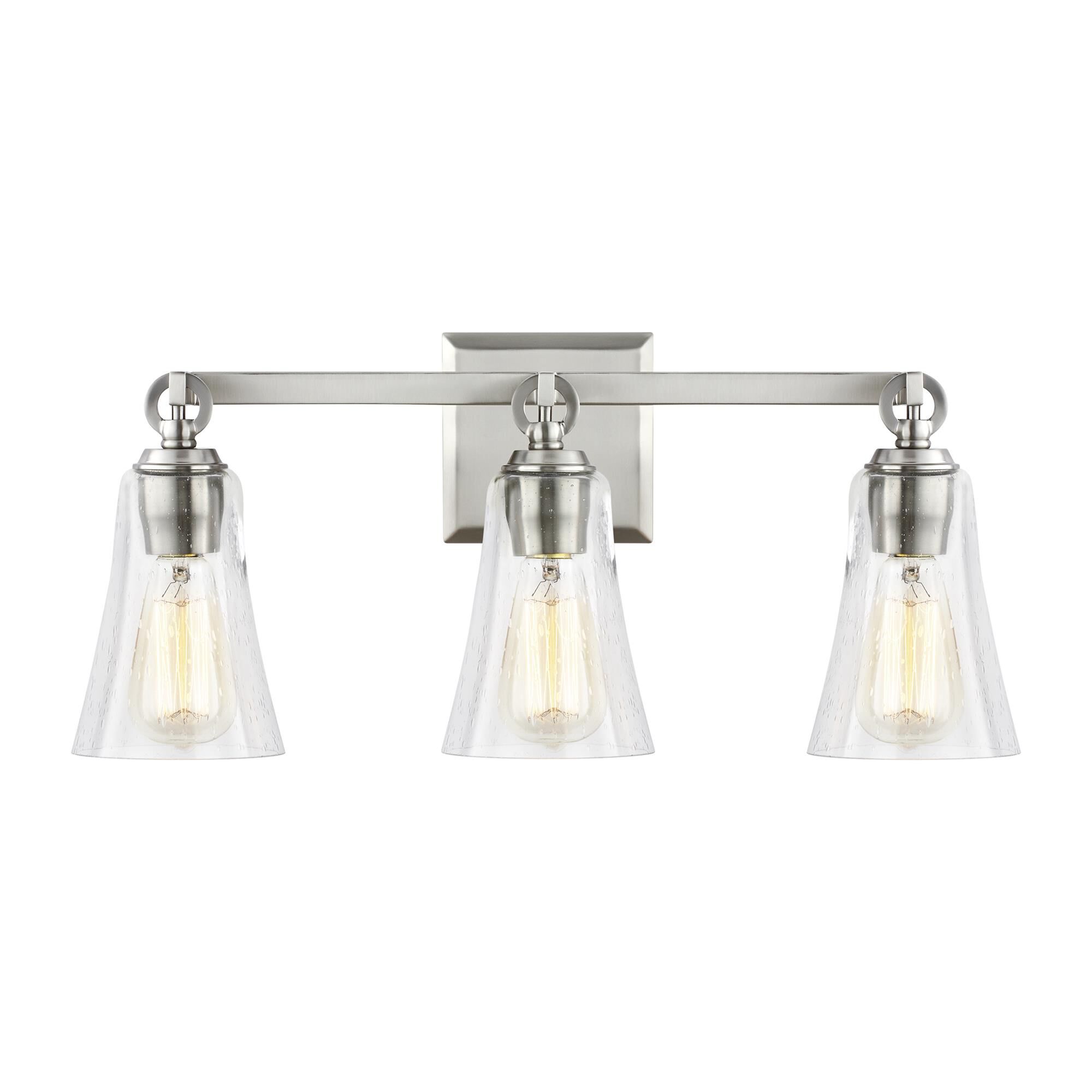 Shown in Satin Nickel finish and Clear Seeded glass