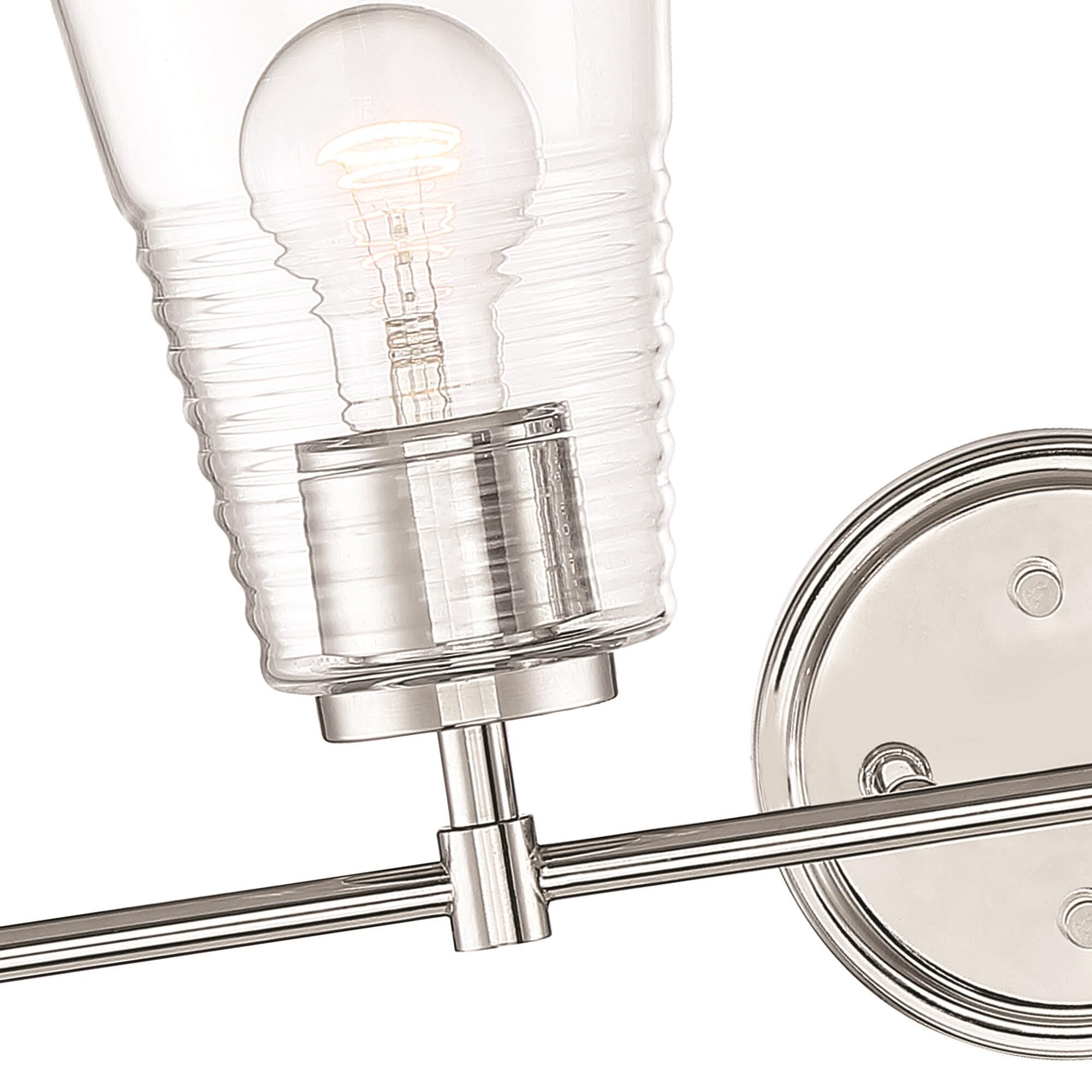 Shown in Polished Nickel finish and Clear Blown Ripple glass