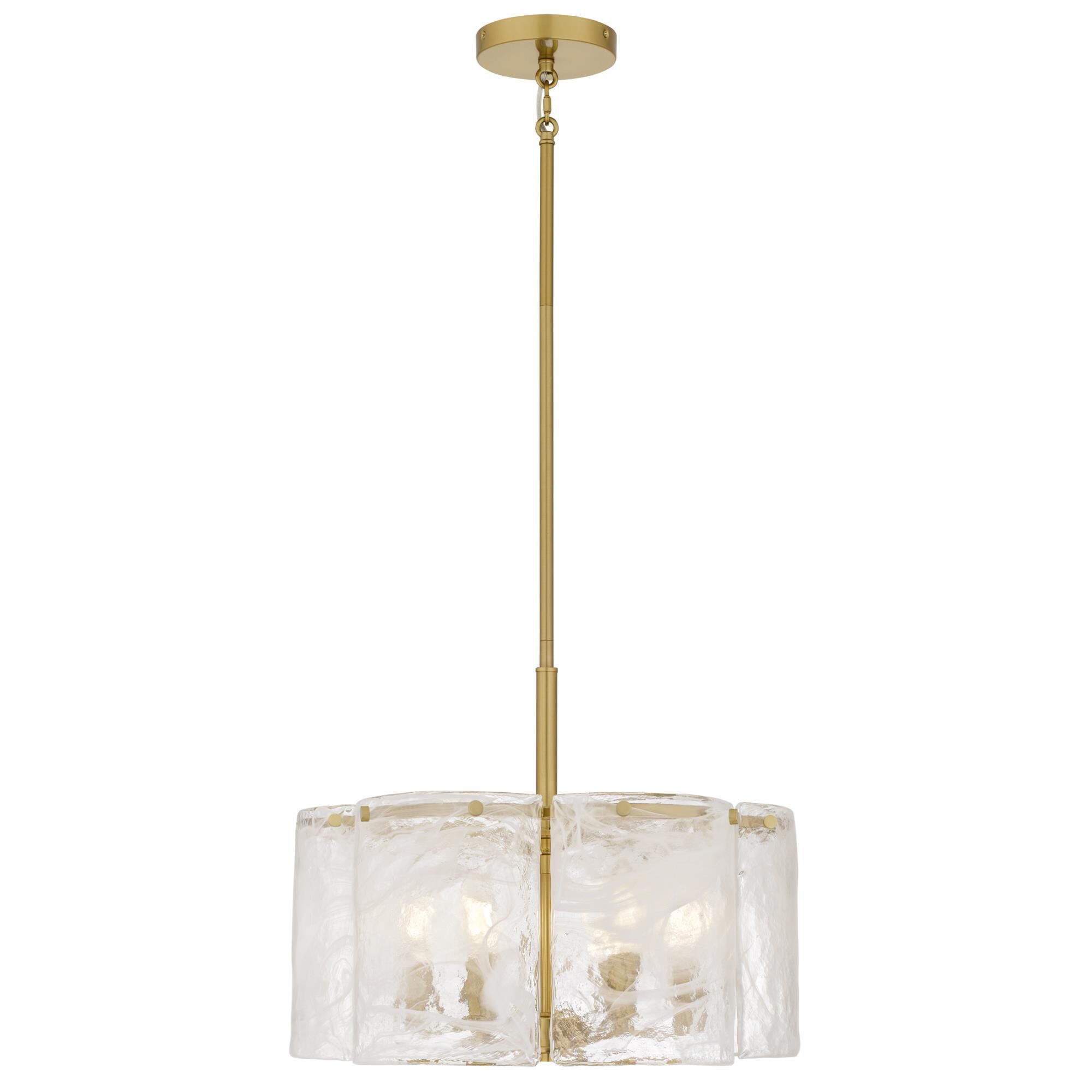 Shown in Brushed Gold finish and White Swirl Glass shade