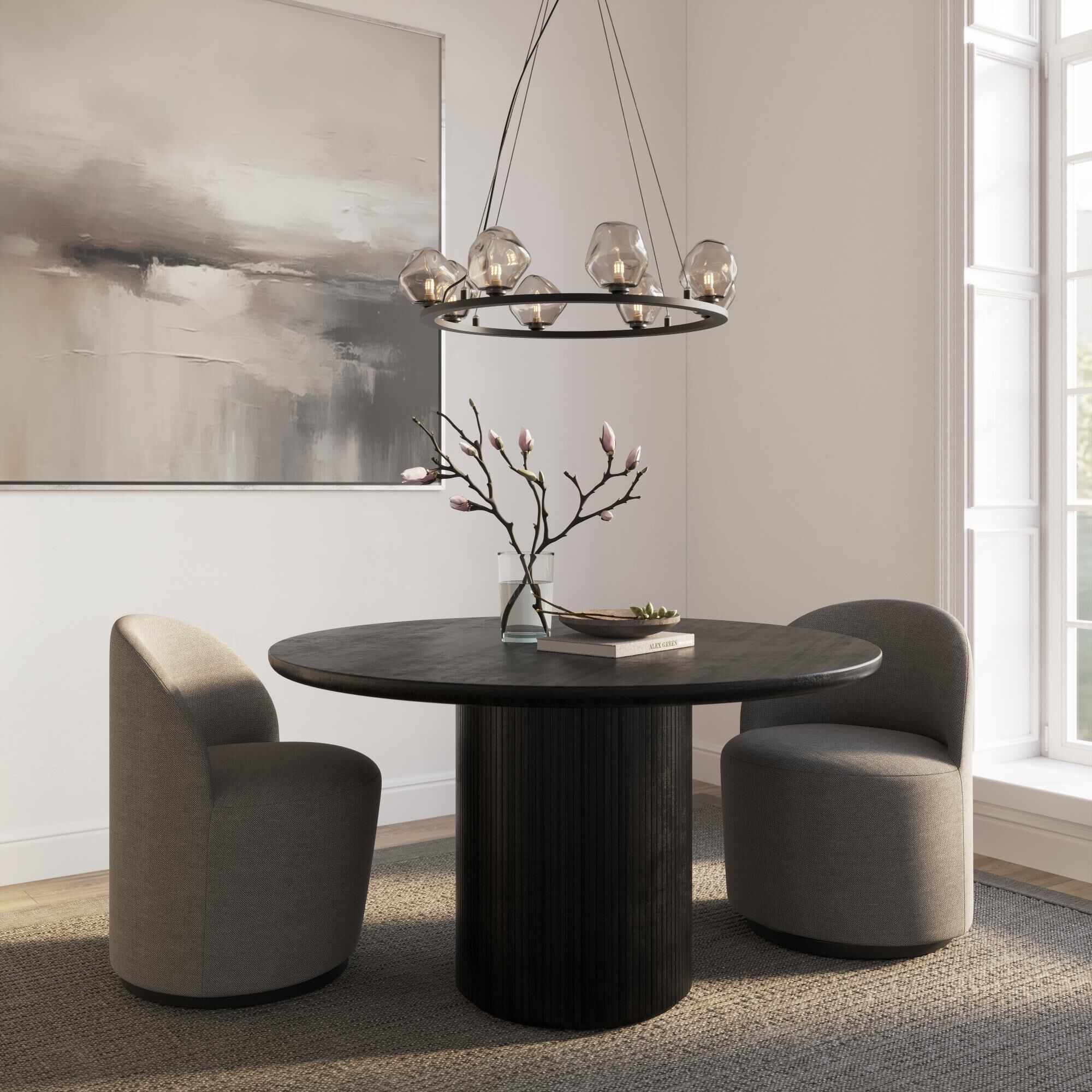 Shown in Painted Black Metal finish and Smokey Gray glass