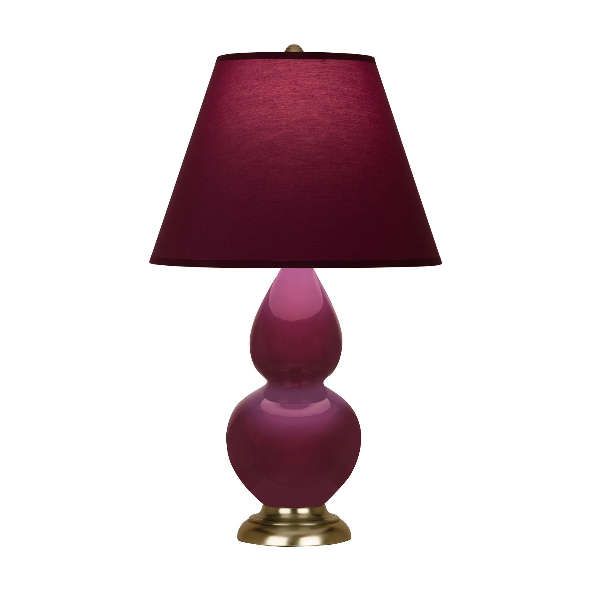 Shown in Sugar Plum finish and Plum with Lavender Lining shade and Antique Brass accent