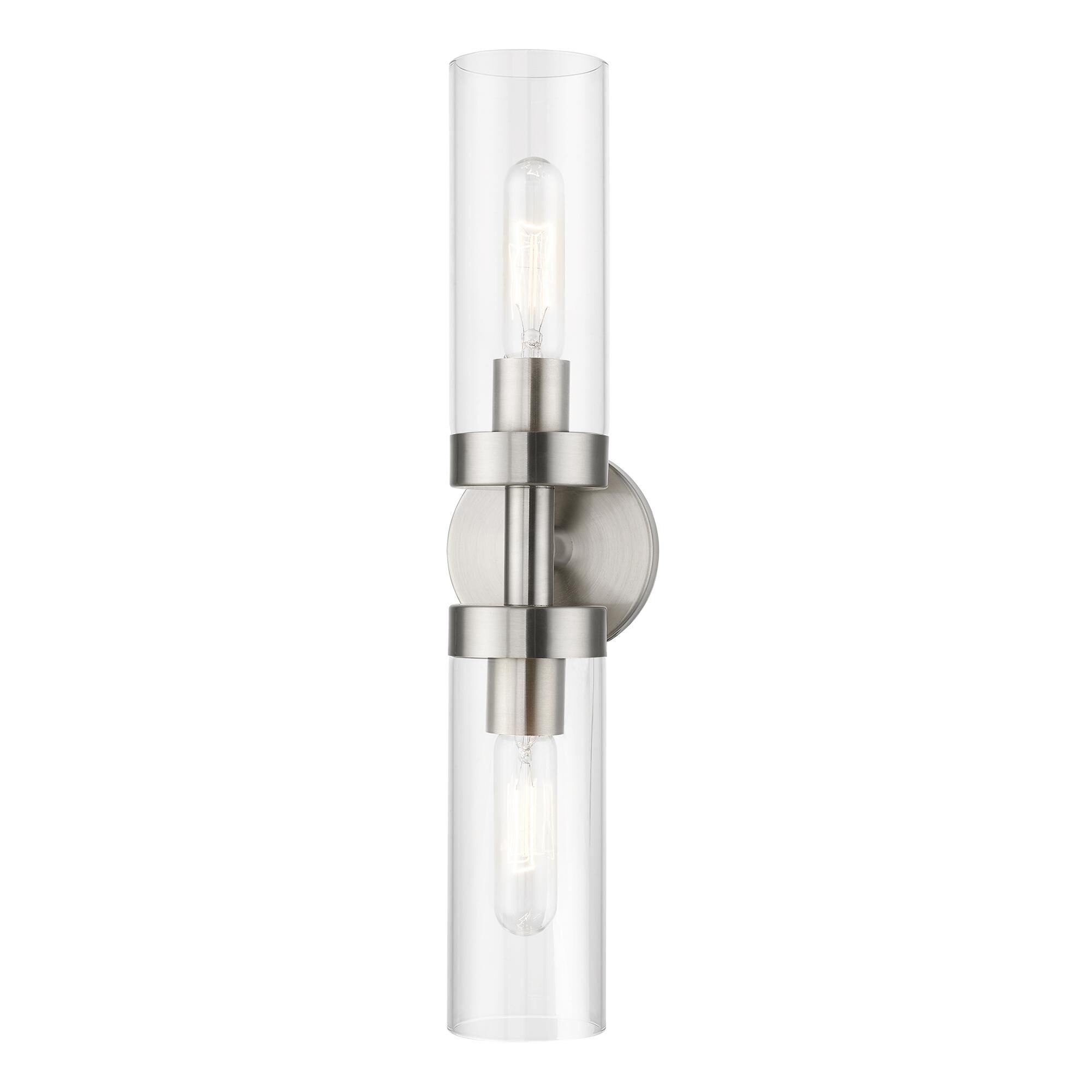Shown in Brushed Nickel finish and Clear glass