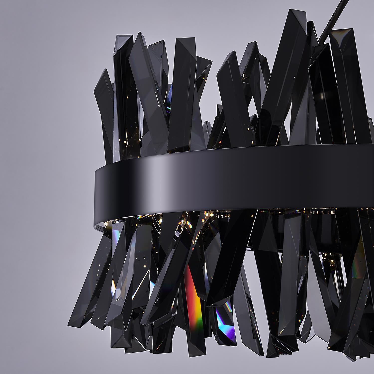 Shown in Black Nickel finish and Smoked Firenze crystal