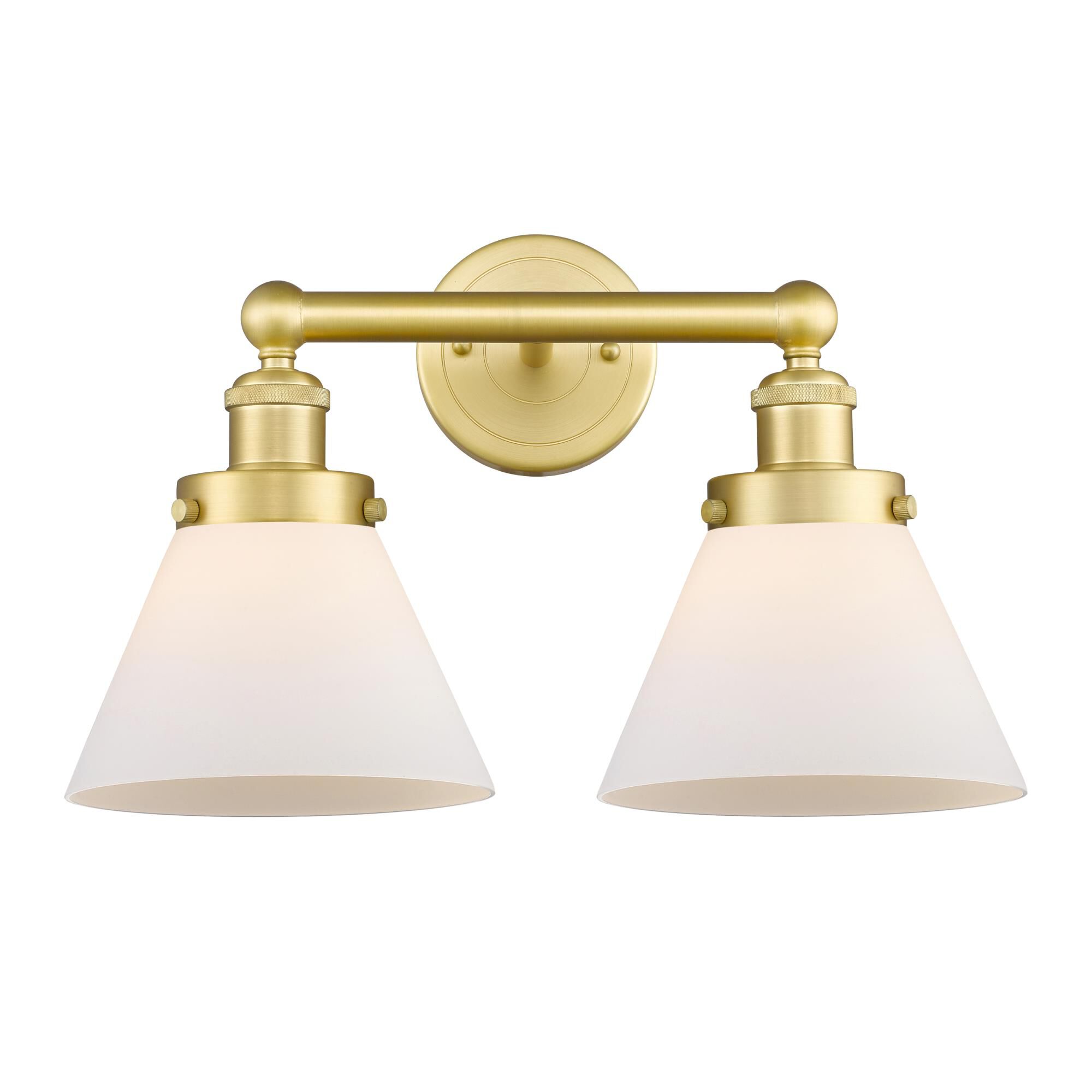 Shown in Satin Gold finish and Matte White glass