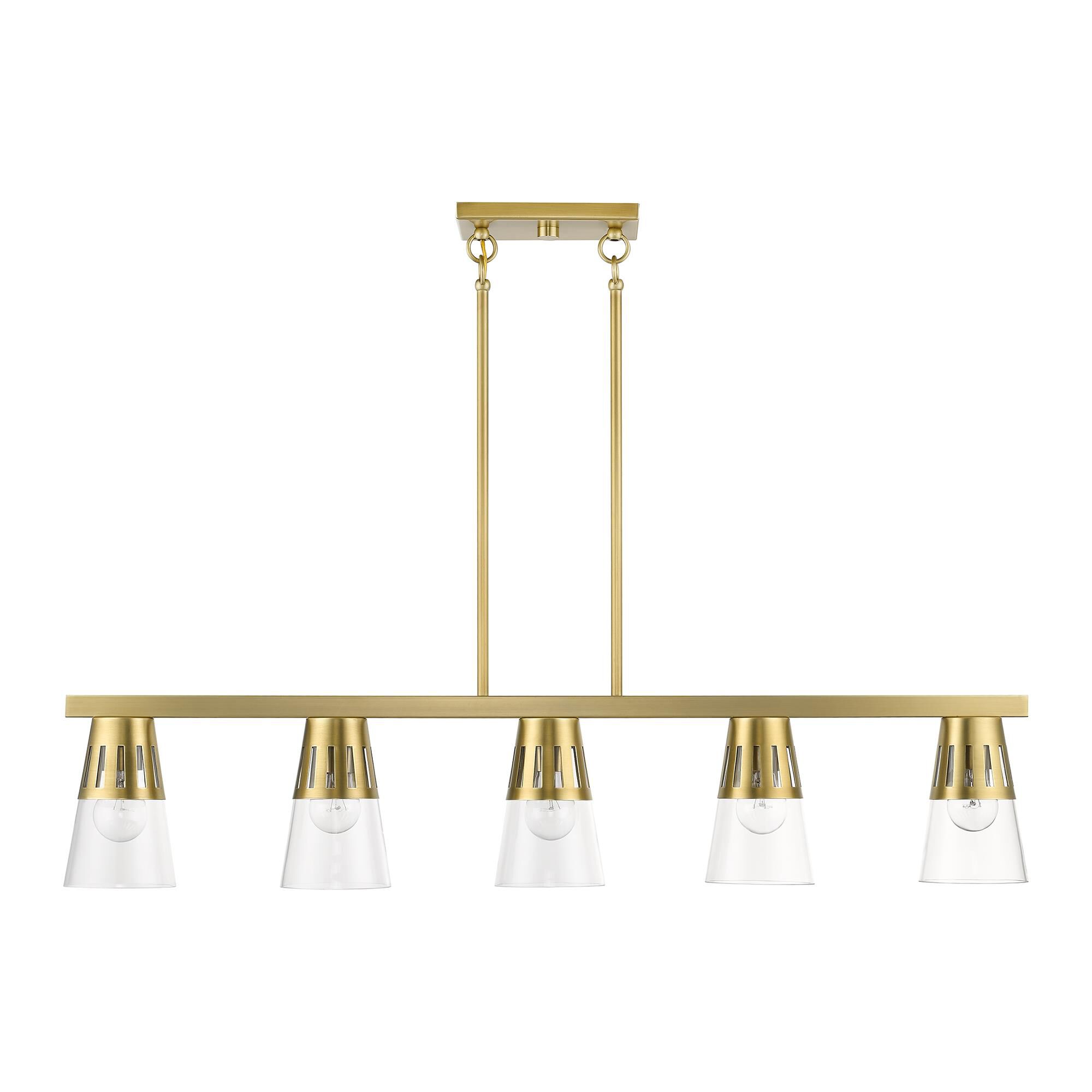 Shown in Natural Brass finish and Clear Hand Blown glass