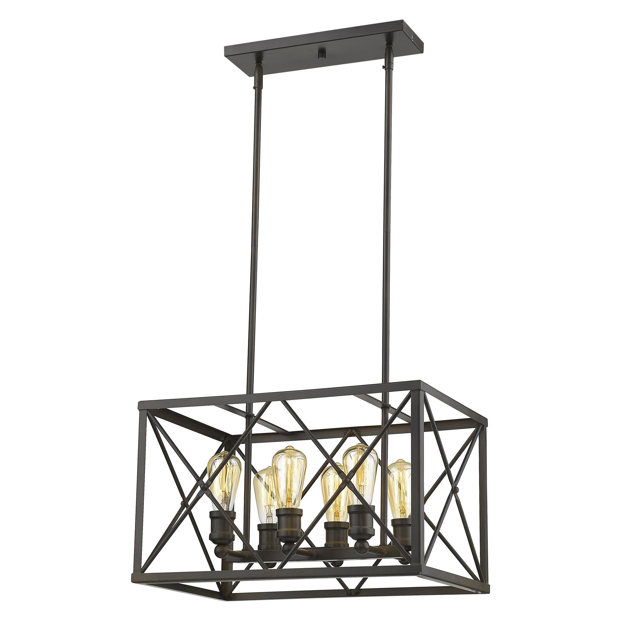 Shown in Oil-Rubbed Bronze finish and Oil-Rubbed Bronze glass and Oil Rubbed Bronze Metal Cage shade