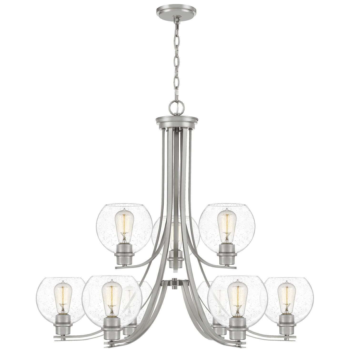 Shown in Brushed Nickel finish and Clear Seedy Glass, Clear Glass, Etched  With White Inside Glass shade