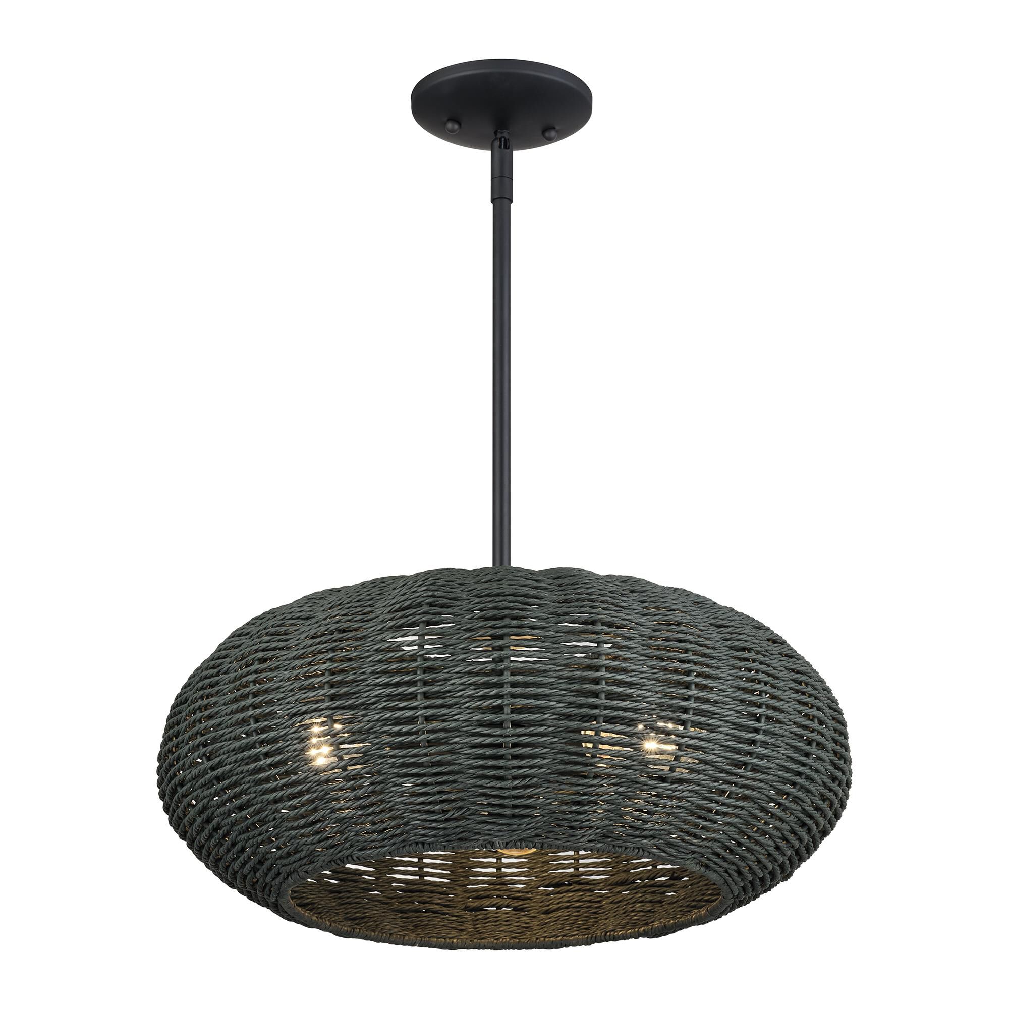 Shown in Black finish and Hand-Woven Midnight Black Color Paper Rope shade