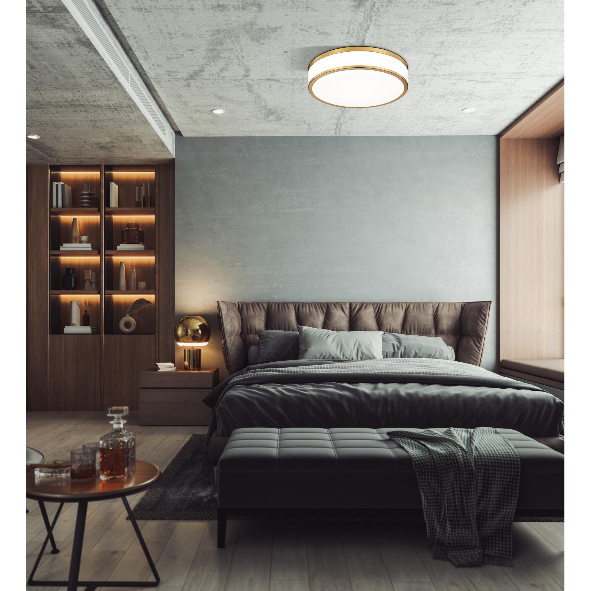 Shown in Modern Gold finish and Frosted glass and Frosted shade