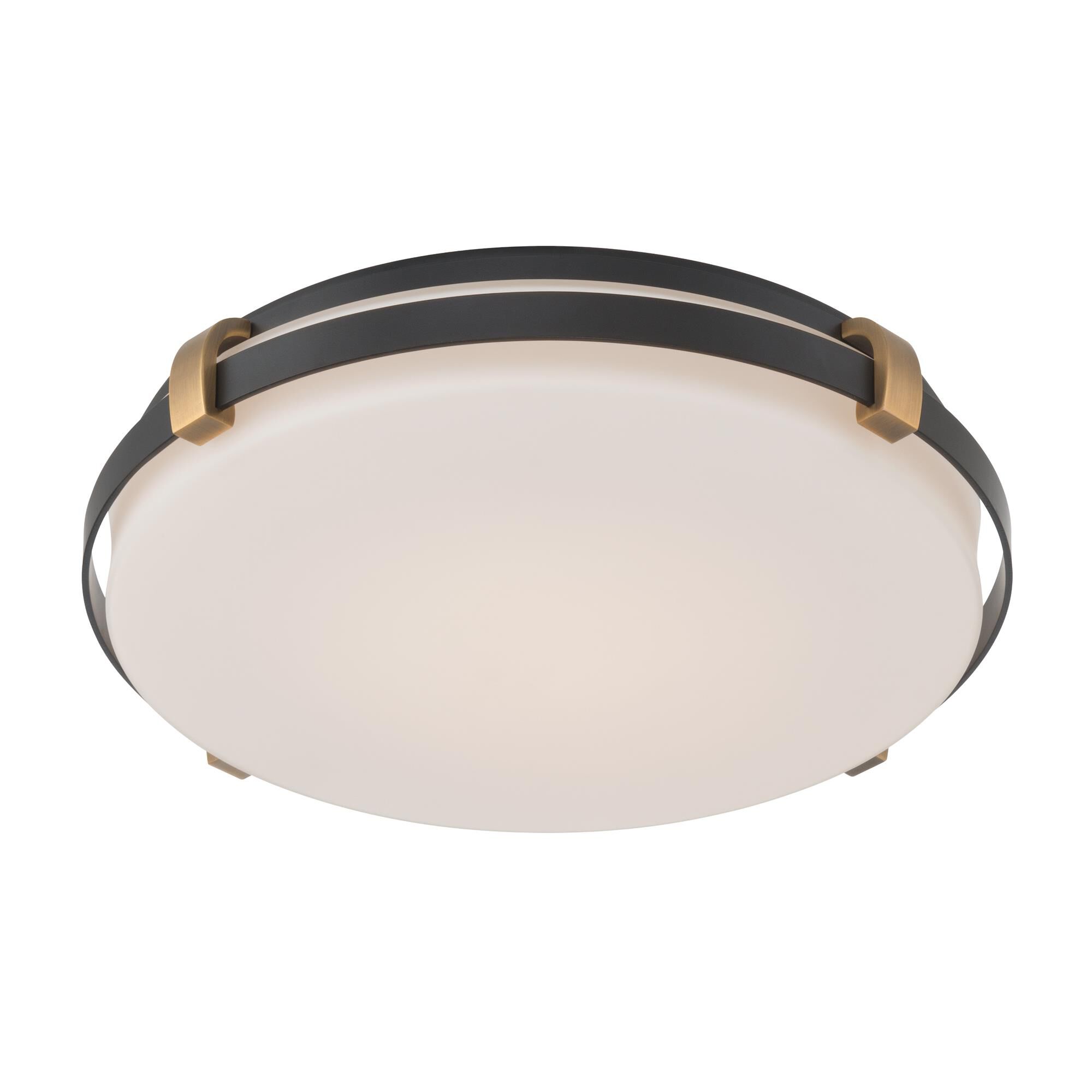 Shown in Dark Matte Black and Legacy Brass finish and Etched Opal glass