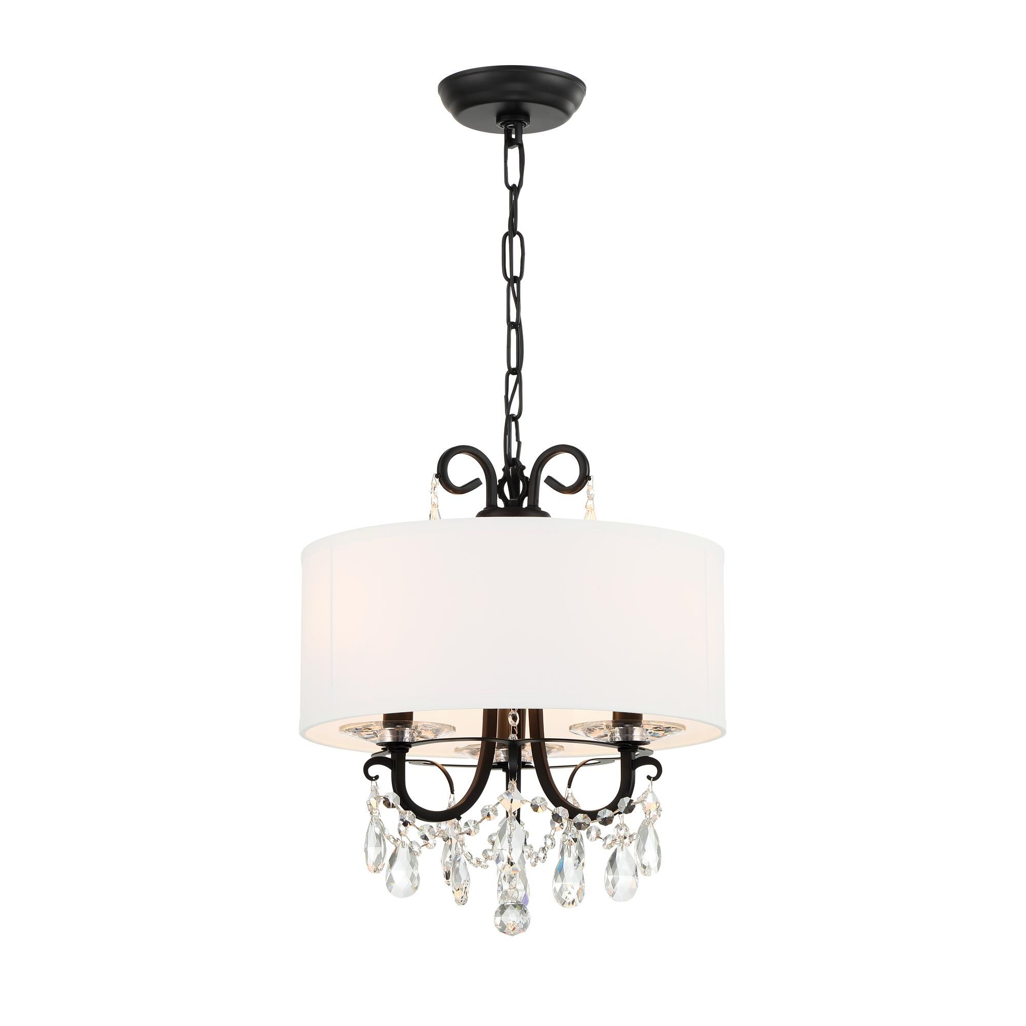 Shown in Matte Black finish and Hand Cut crystal and Silk shade