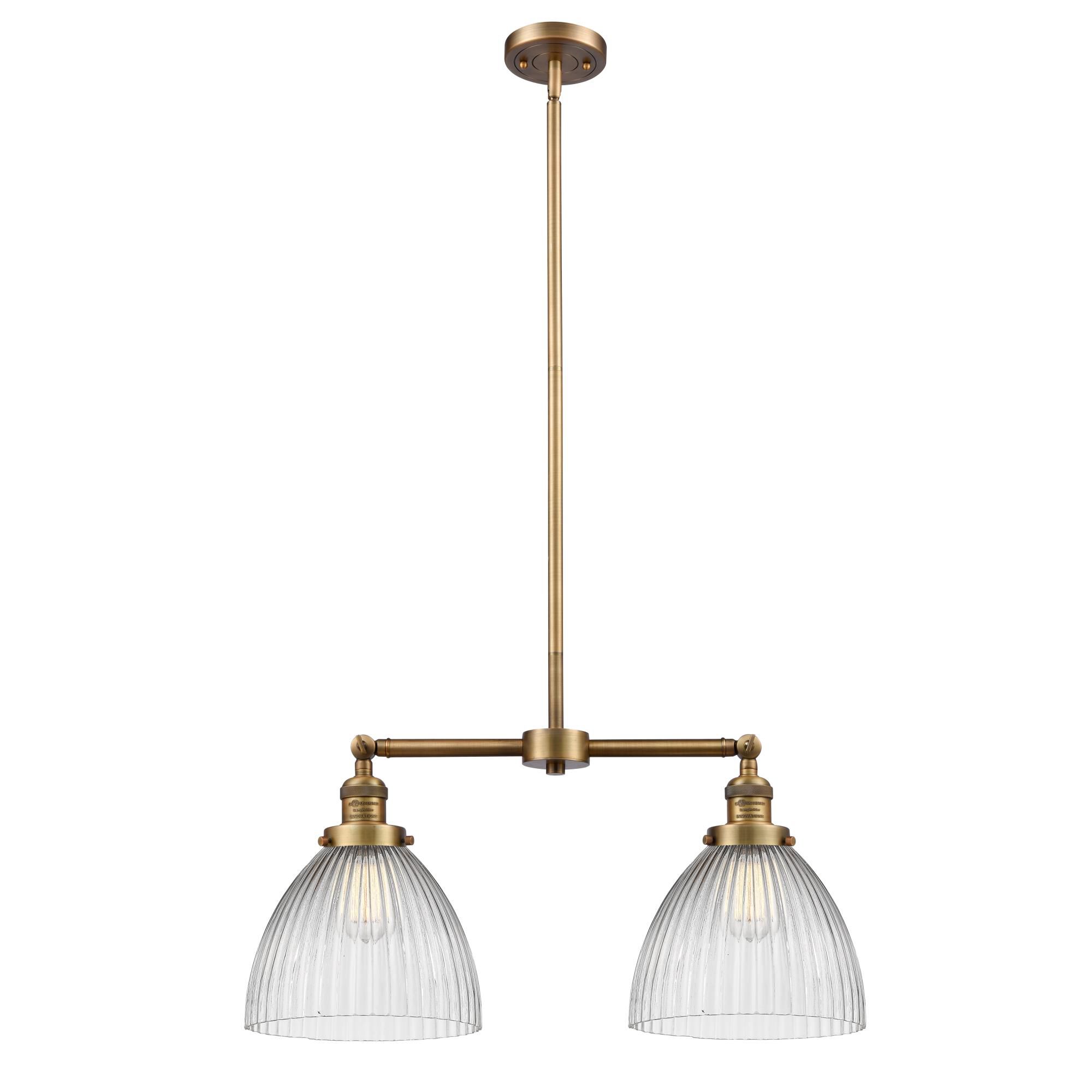Shown in Brushed Brass finish and Clear Halophane glass