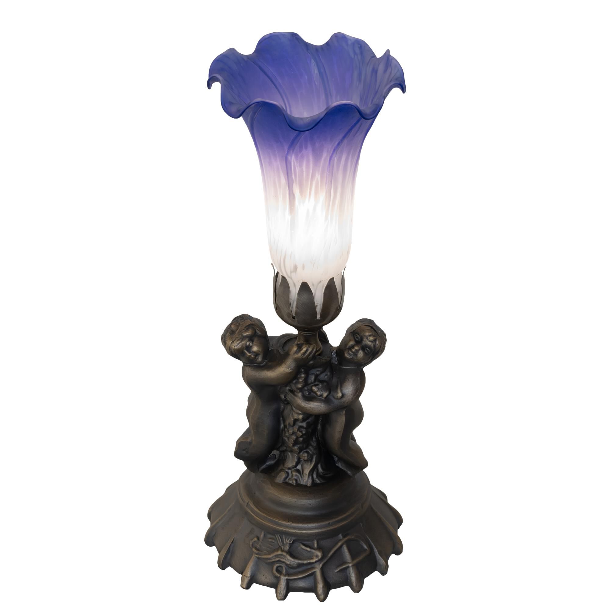 Shown in Antique Brass finish and Blue glass