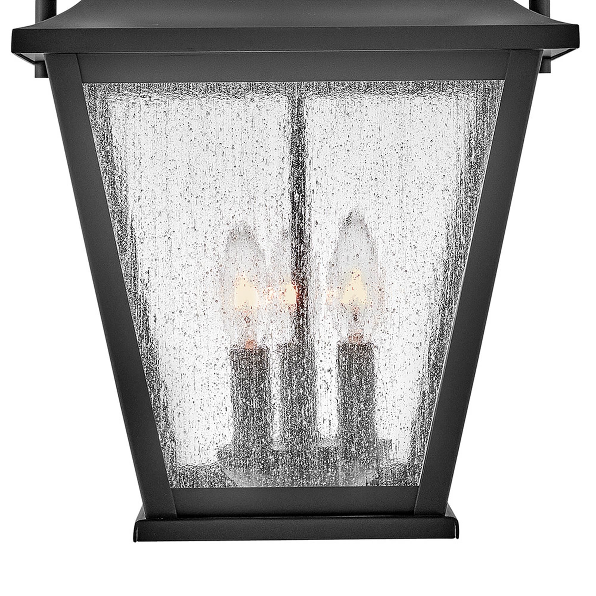 Shown in Black finish and Clear Seedy glass