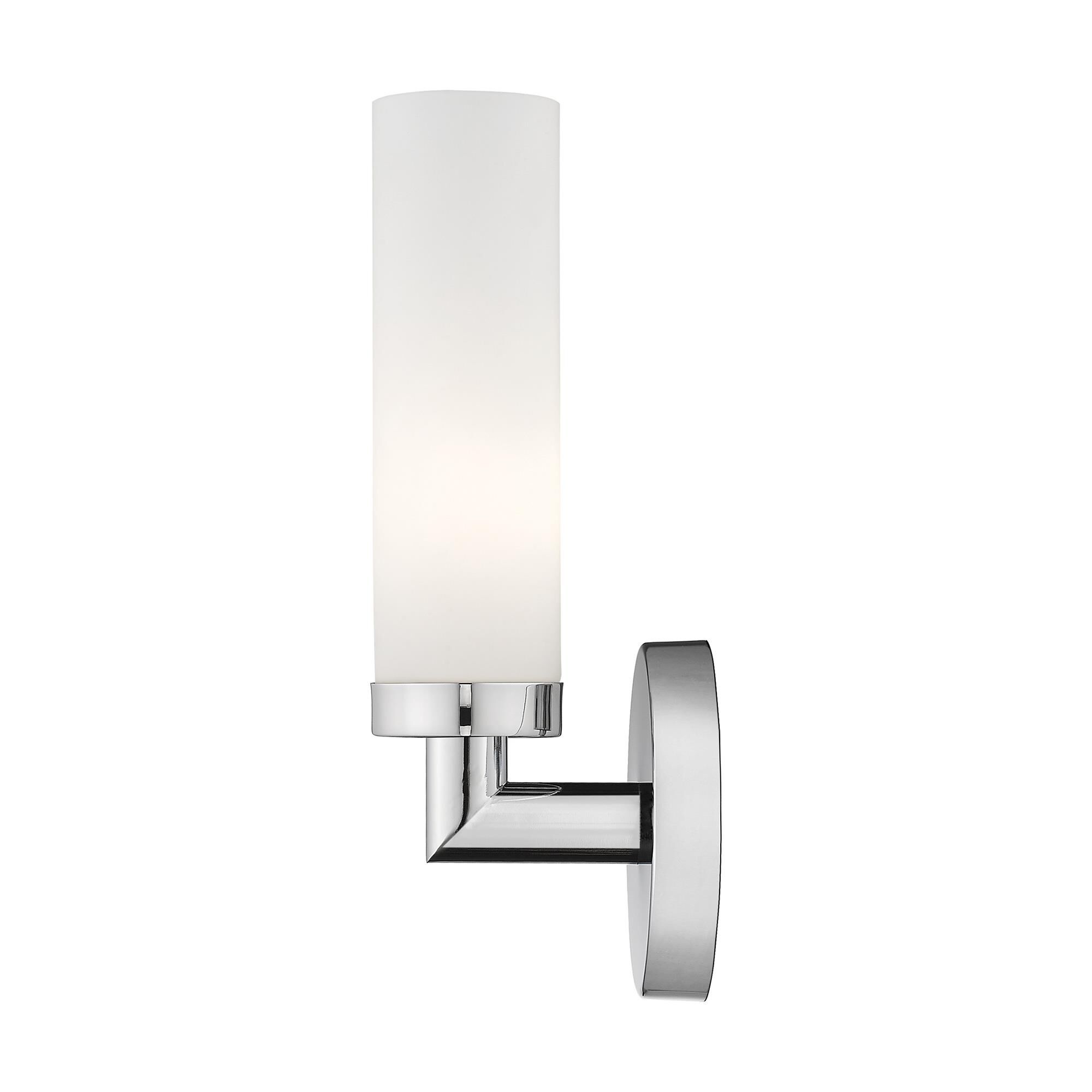 Shown in Chrome finish and Satin Opal White Hand Blown Twist Lock Cylinder glass