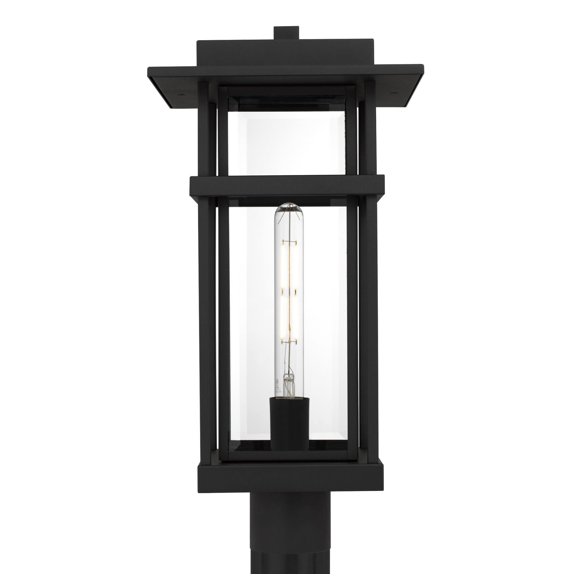Shown in Earth Black finish and Clear Beveled Glass shade