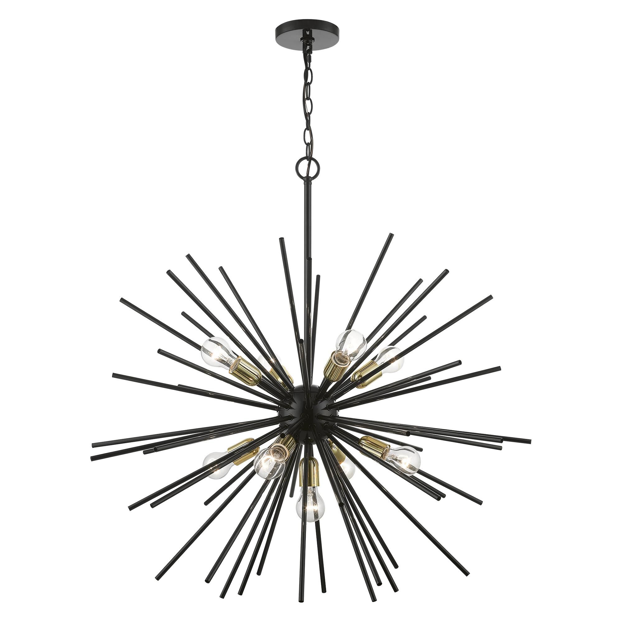 Shown in Shiny Black with Polished Brass Accents finish and Iron Pipe Rods shade