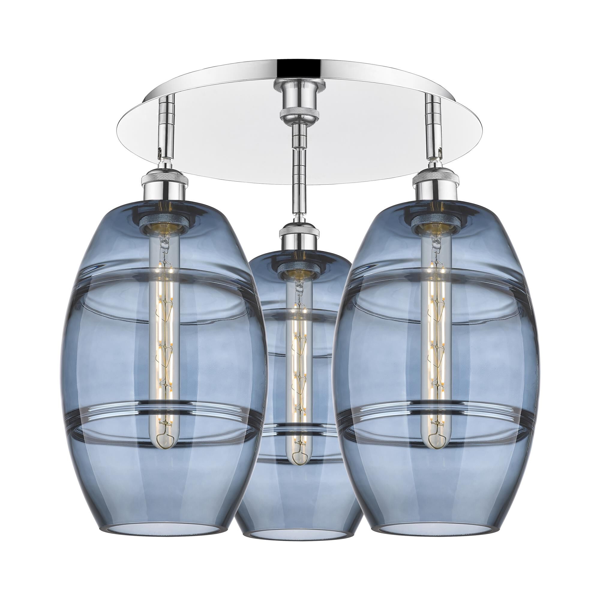 Shown in Polished Chrome finish and Princess Blue glass