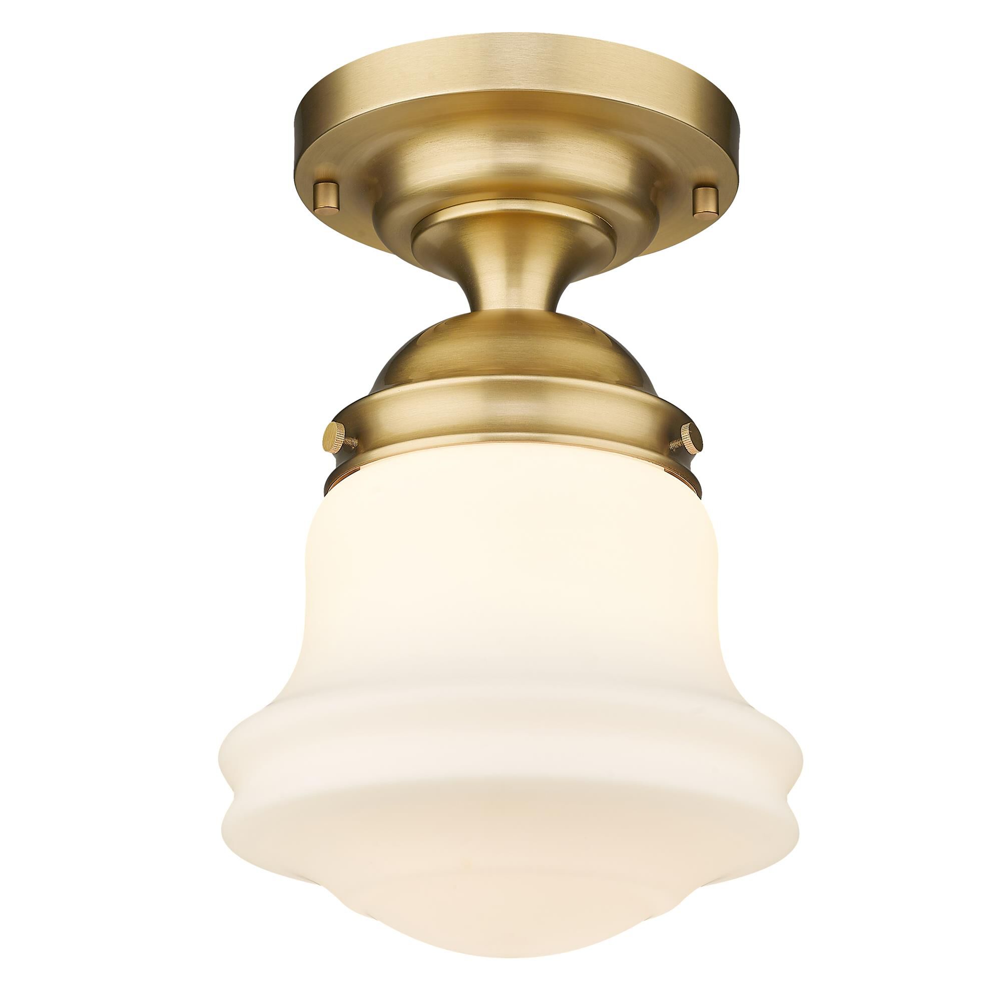 Shown in Heritage Brass finish and Matte Opal glass